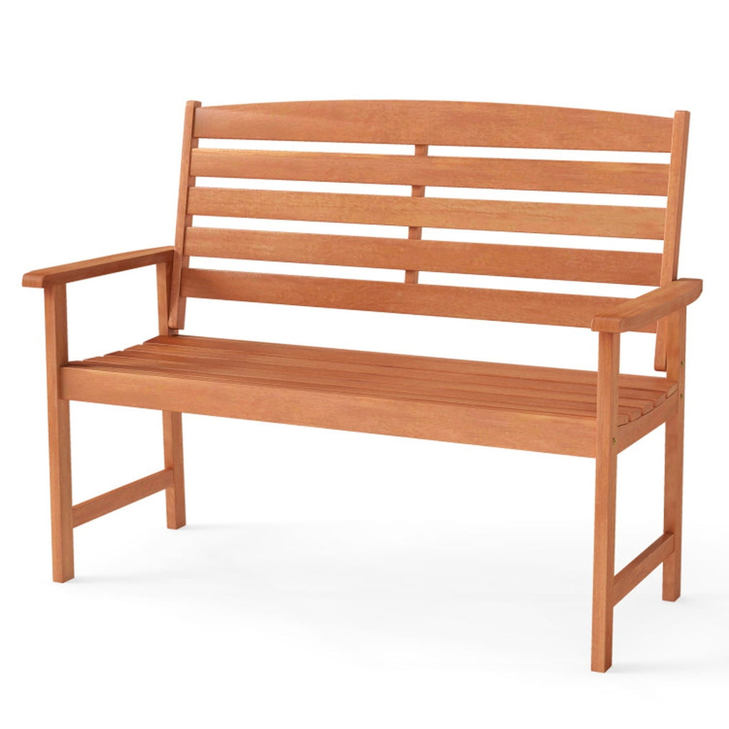 Biotree 2-Person Wooden Garden Bench with Slatted Backrest and Comfortable Armrests Stackable Patio Chair for Garden BackyardNatural
