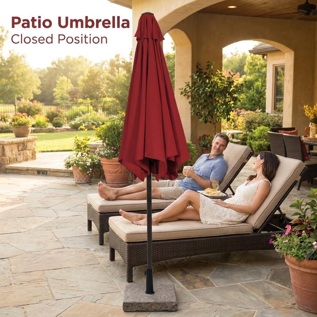 Biotree 9 ft Market Patio Umbrella with Crank and Tilt, 8 Sturdy Ribs, Vented Canopy - Burgundy for Backyard