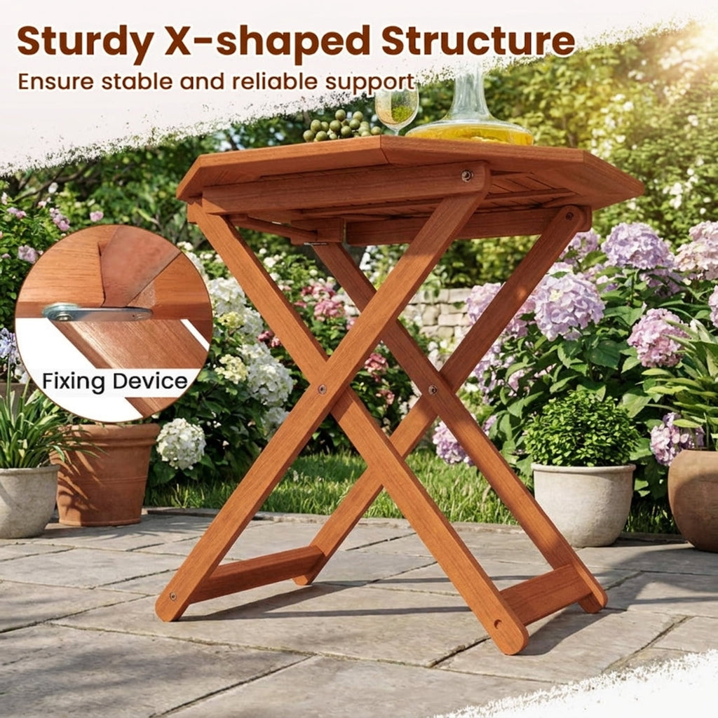 Biotree Octagon Folding Patio Table with 2 Inches Umbrella Hole, Brown