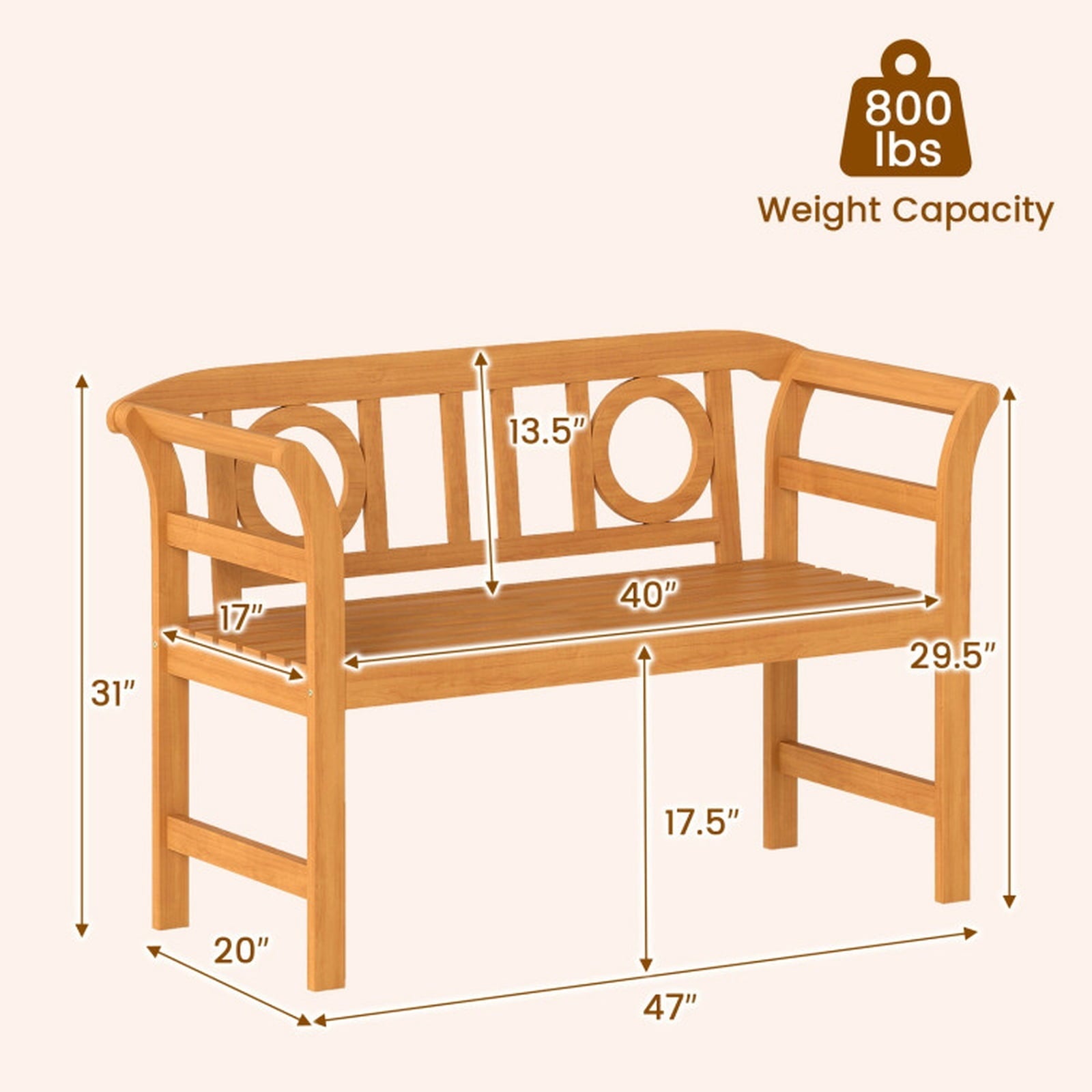 Biotree Acacia Wood 2-Person Patio Loveseat with Backrest and Armrests for Backyard Stackable Patio Chair for Garden BackyardNatural