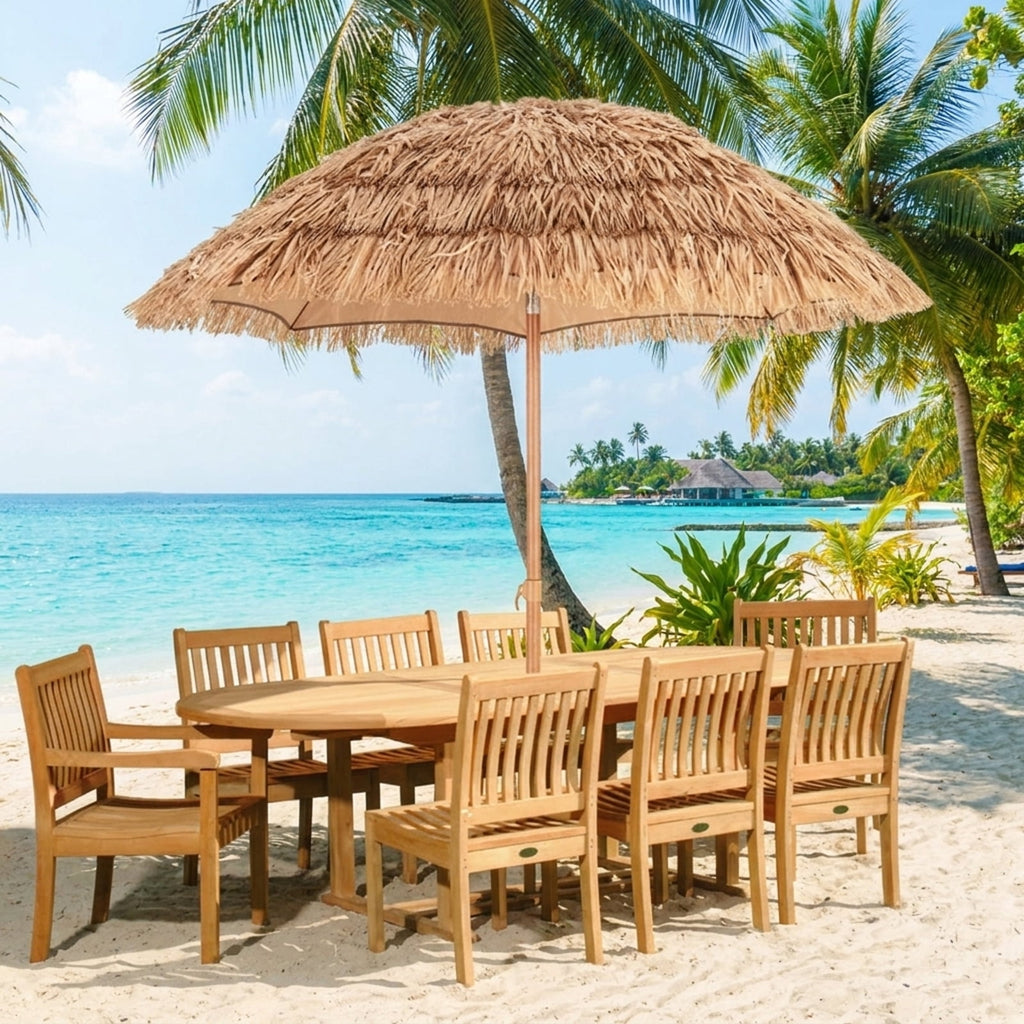 Biotree 6 ft Thatched Tiki Patio Umbrella Crank Tilt Outdoor Shade - Natural - UV Protection with Cross Base