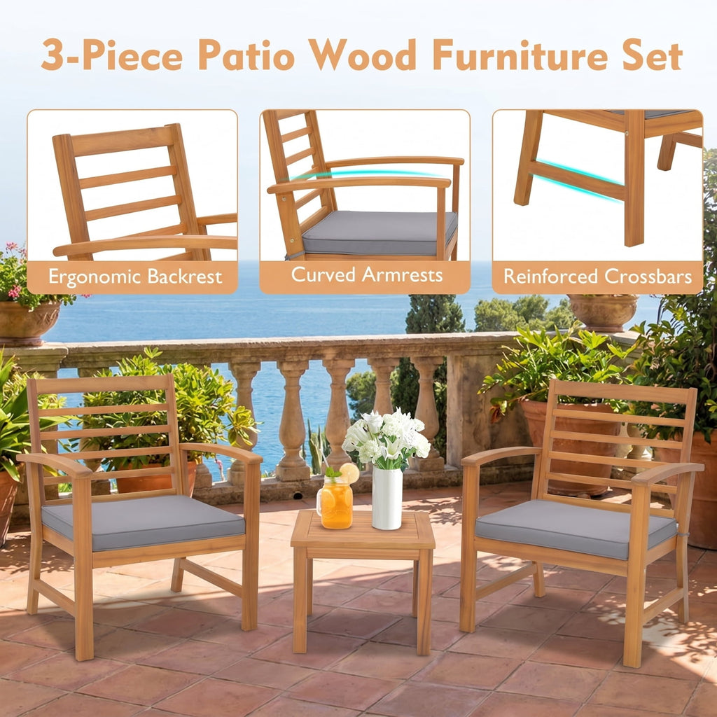 Biotree 3 Pieces Patio PE Wicker Furniture Set Acacia Wood Outdoor Conversation Bistro Set Outdoor Conversation Set for Garden Backyard PorchWhite