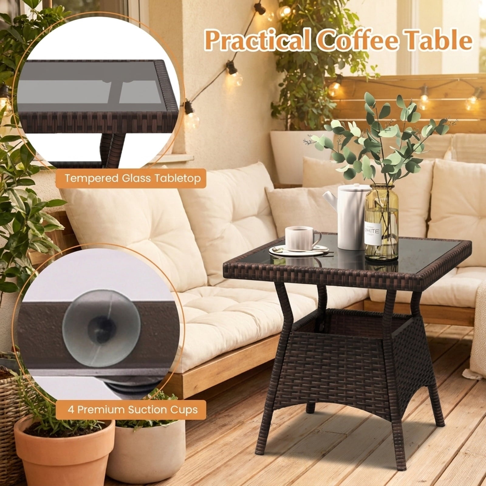 Biotree 3 Piece Outdoor Rocking Set with Tempered Glass Coffee Table for Backyard Poolside Outdoor Conversation Set for Garden Backyard PorchGray