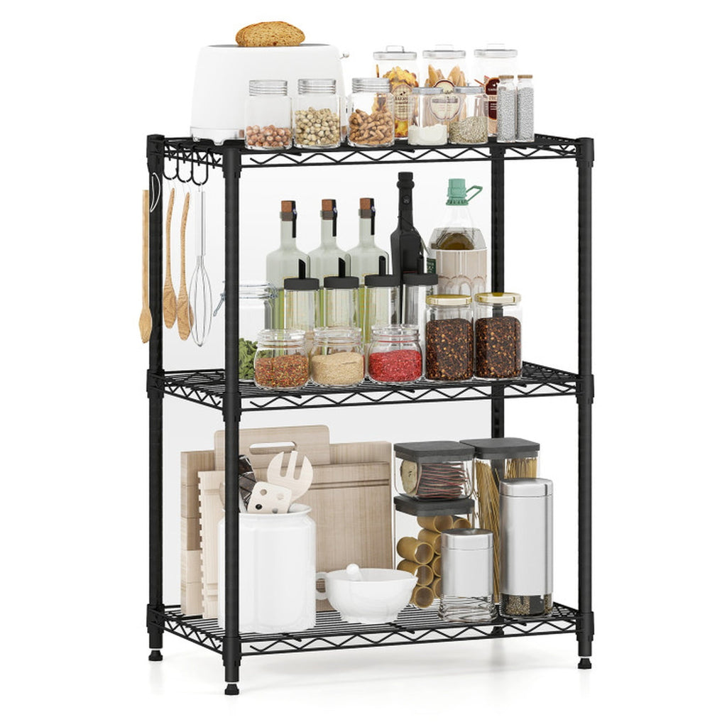 Biotree 3-Tier Metal Storage Shelving Unit with V-Shaped Wire Rack, 450 LBS Capacity Garage Storage Shelves Utility Rack for Kitchen Pantry Basement Office, Black