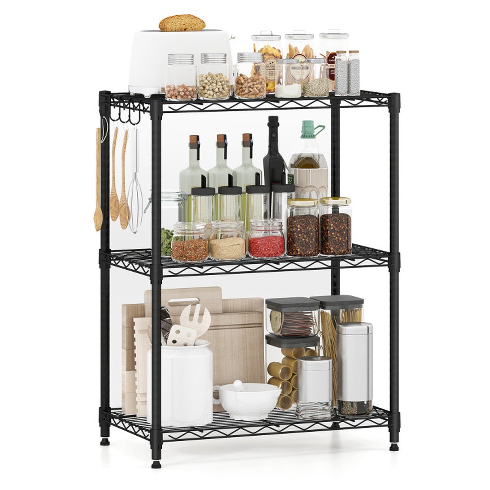 Biotree 3-Tier Metal Storage Shelving Unit with V-Shaped Wire Rack, 450 LBS Capacity Garage Storage Shelves Utility Rack for Kitchen Pantry Basement Office, Black