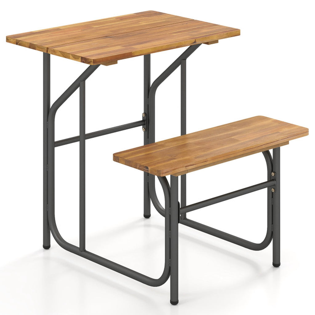 Biotree Acacia Wood Patio Table Bench Set One-Side Picnic Table and Seat, Black