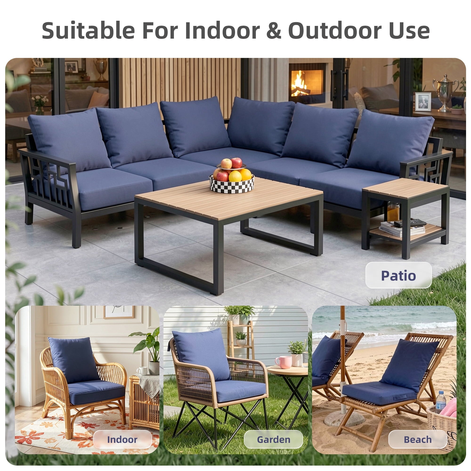Biotree Outdoor Seat Cushions for Chairs,Waterproof Fade-Resistant Patio Furniture Replacement Cushions with Removable Cover,Blue