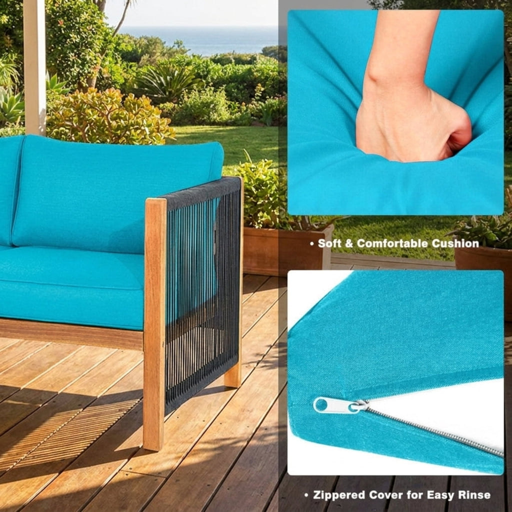 Biotree 4 Pieces Acacia Wood Outdoor Patio Furniture Set with Cushions Outdoor Conversation Set for Garden Backyard PorchTurquoise