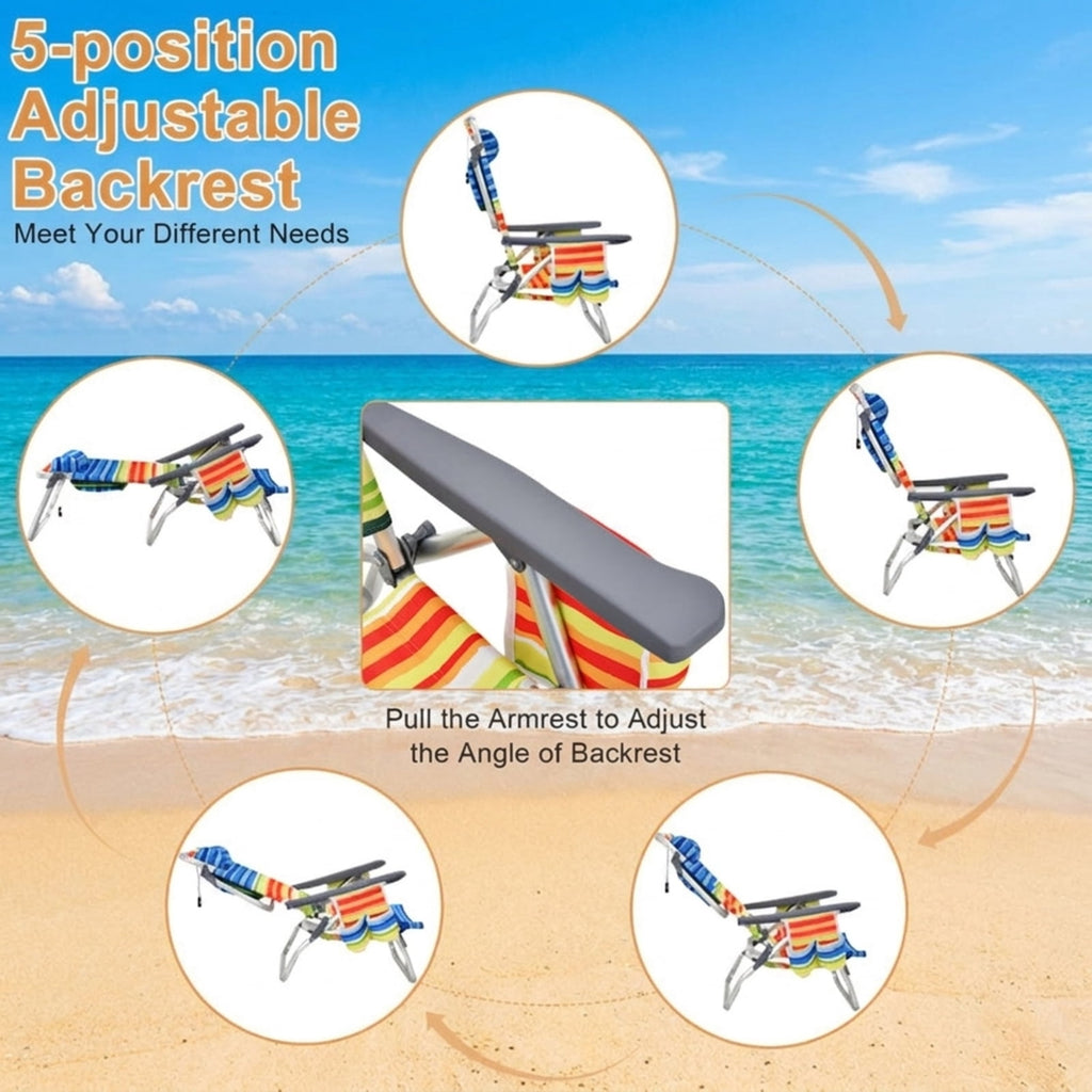 Biotree 2 Packs 5-Position Outdoor Folding Backpack Beach Table Chair Reclining Chair Set Stackable Patio Chair for Garden BackyardYellow