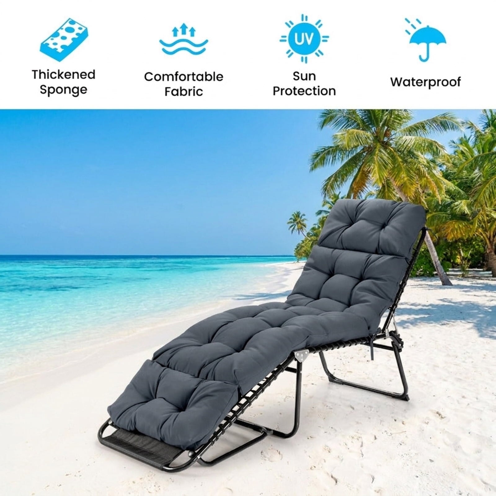 Biotree Outdoor Lounge Chaise Cushion with String Ties for Garden Poolside Comfortable Patio Chair Cushion PadGray