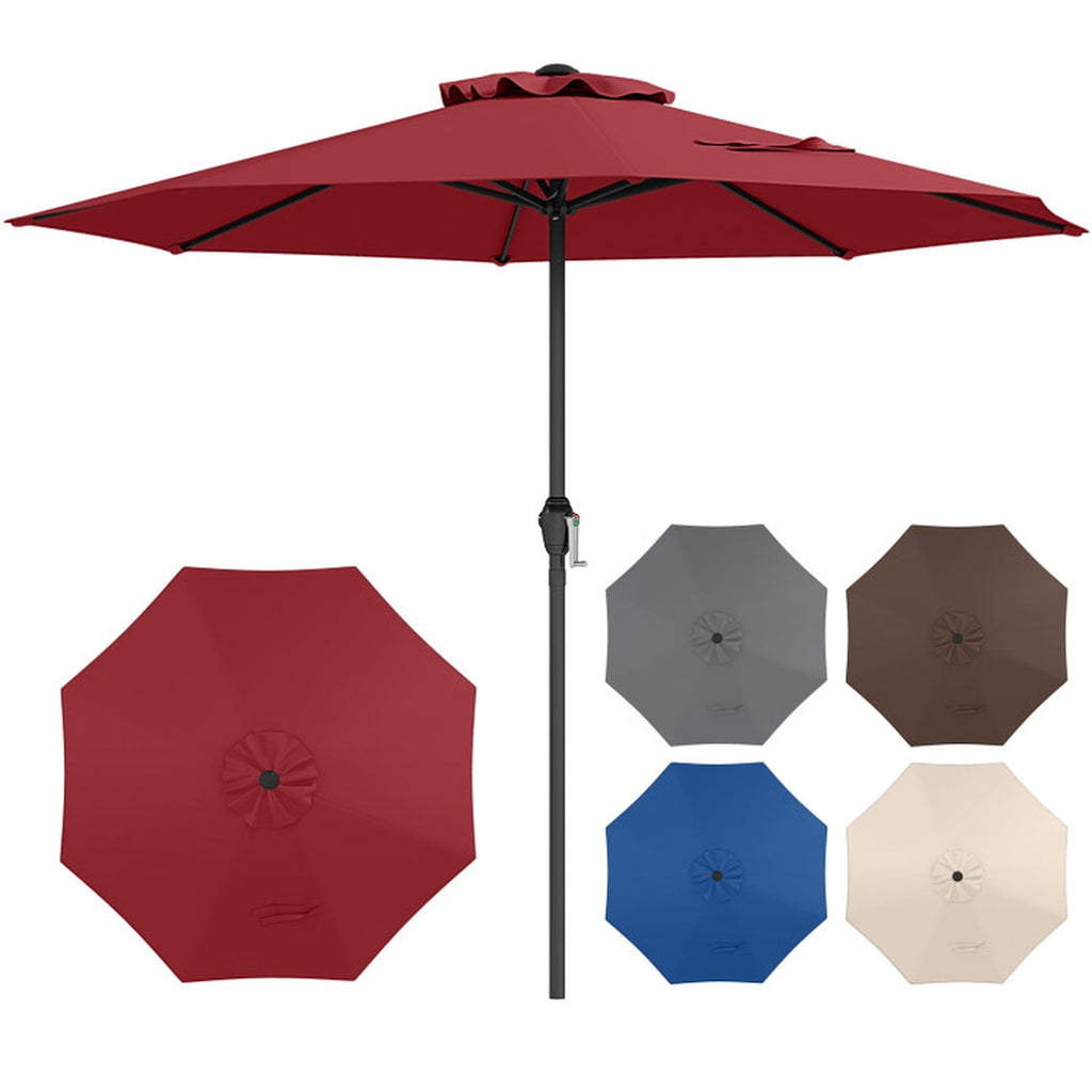 Biotree Outdoor Heavy Duty Market Umbrella with Crank Handle and 8 Sturdy Ribs-Red Walnut - Outdoor Patio Garden Sun Shade