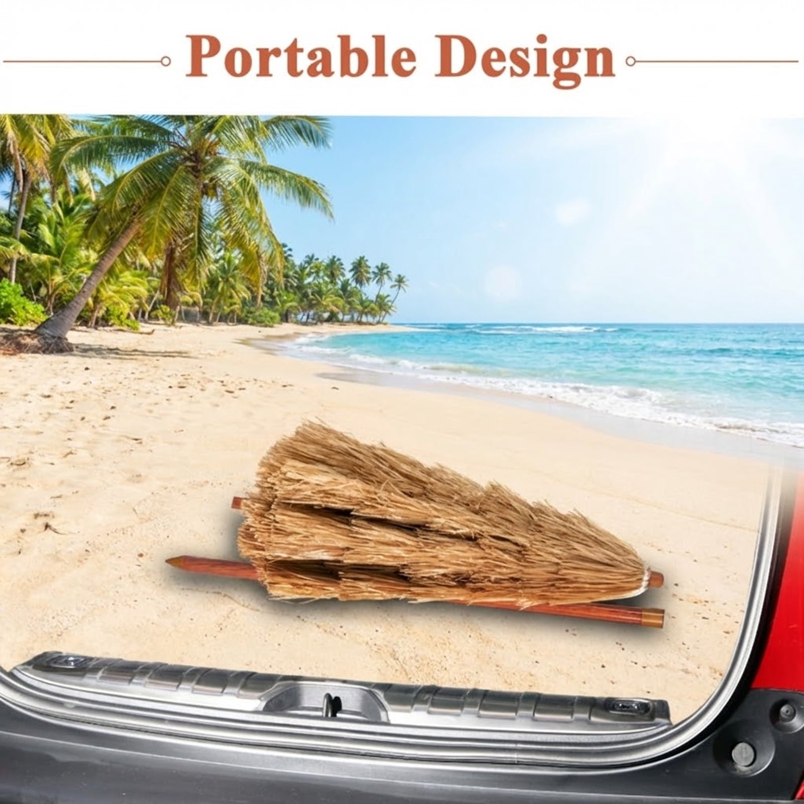 Biotree 6.5 Feet Portable Thatched Tiki Beach Umbrella with Adjustable Tilt Khaki - Portable Sun Shade for Beach Pool Backyard