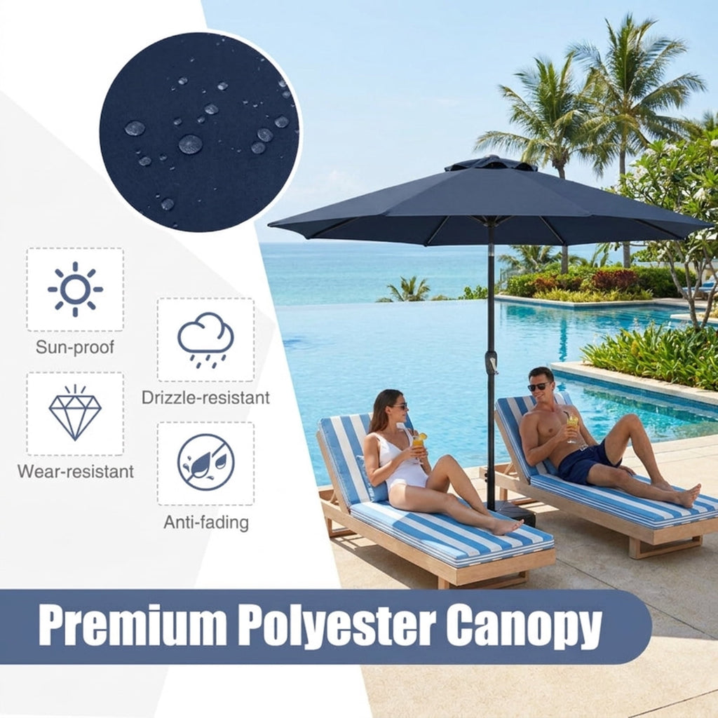 Biotree 8.5 ft Market Patio Umbrella with Crank and Tilt, 8 Sturdy Ribs, Vented Canopy - Navy Blue for Backyard