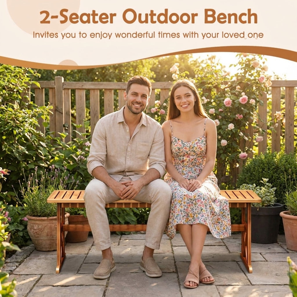 Biotree 51 Inches Outdoor Acacia Wood Bench with Slatted Seat and 800 Lbs Weight Capacity-1 PieceNatural