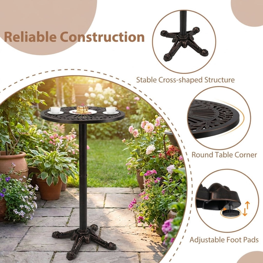 Biotree 41.5 Inch Patio Round Bar Table Cast Aluminum Bistro Table for Garden, Walnut