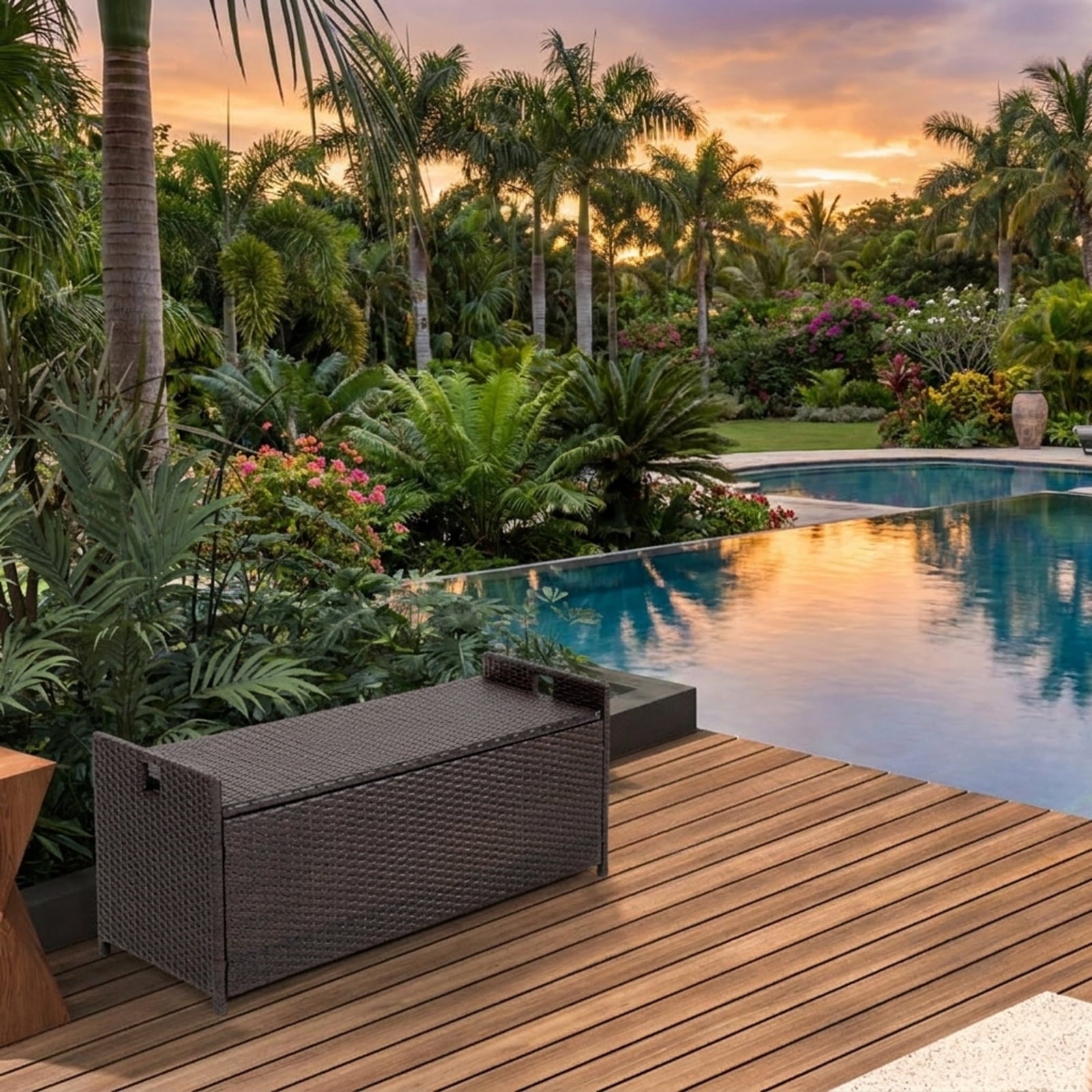 Biotree 34 Gallon Patio Storage Bench with Seat Cushion and Zippered Liner Outdoor Waterproof for Patio Deck Garden Cushions, Brown