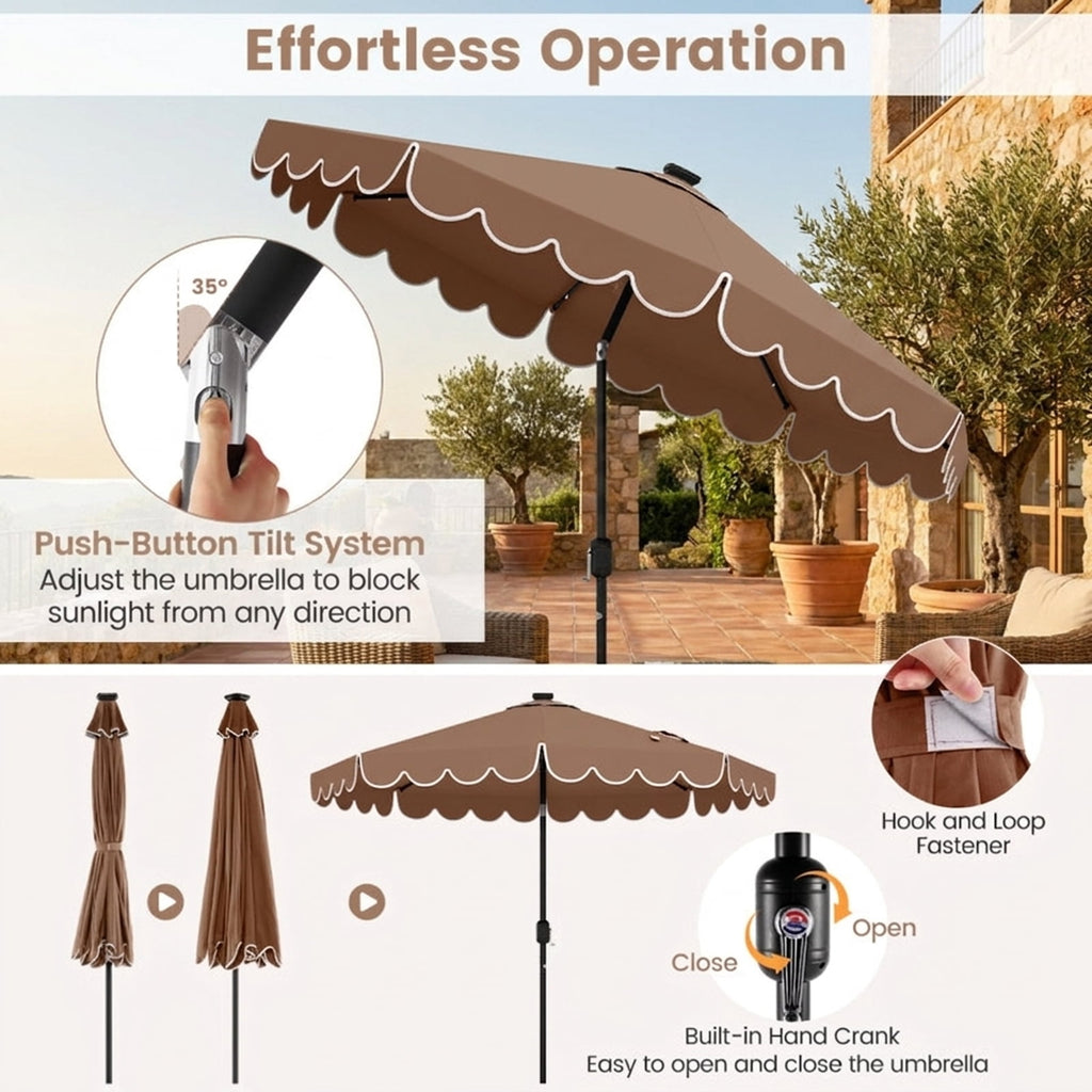 Biotree 9.3 ft Market Patio Umbrella with Crank and Tilt, 8 Sturdy Ribs, Vented Canopy - Coffee for Backyard