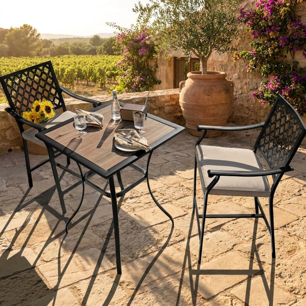 Biotree Set of 2 Patio Bar Stools with Cushioned Seat and Armrests, Black - Outdoor Patio Bar Height Chair with Footrest