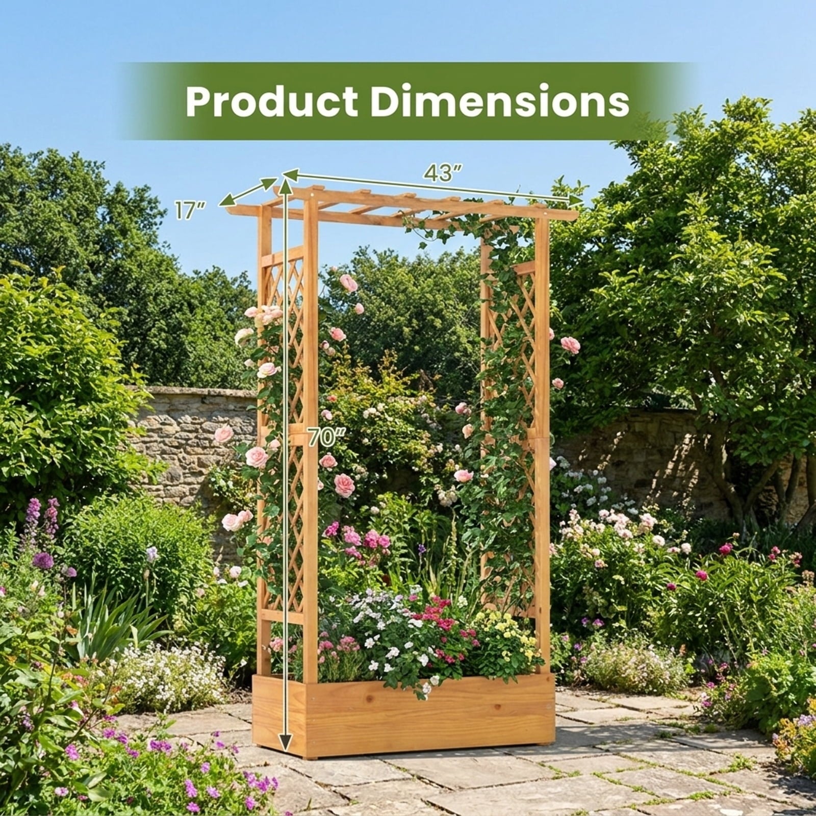 Biotree 70 Inch Wooden Raised Garden Bed with Lattice Trellis for Climbing Plants, 43x16.5x70 Inch Pine Wood Tall Outdoor Planter Box for Patio Yard, Orange Finish