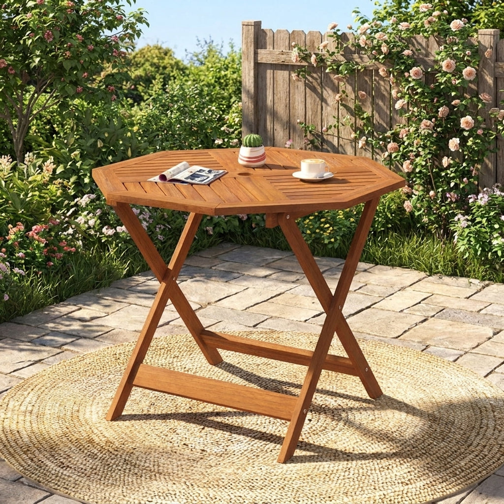 Biotree 35.5 Inch Solid Wood Patio Dining Table Octagon Table with 1.97 Inch Umbrella Hole, Natural