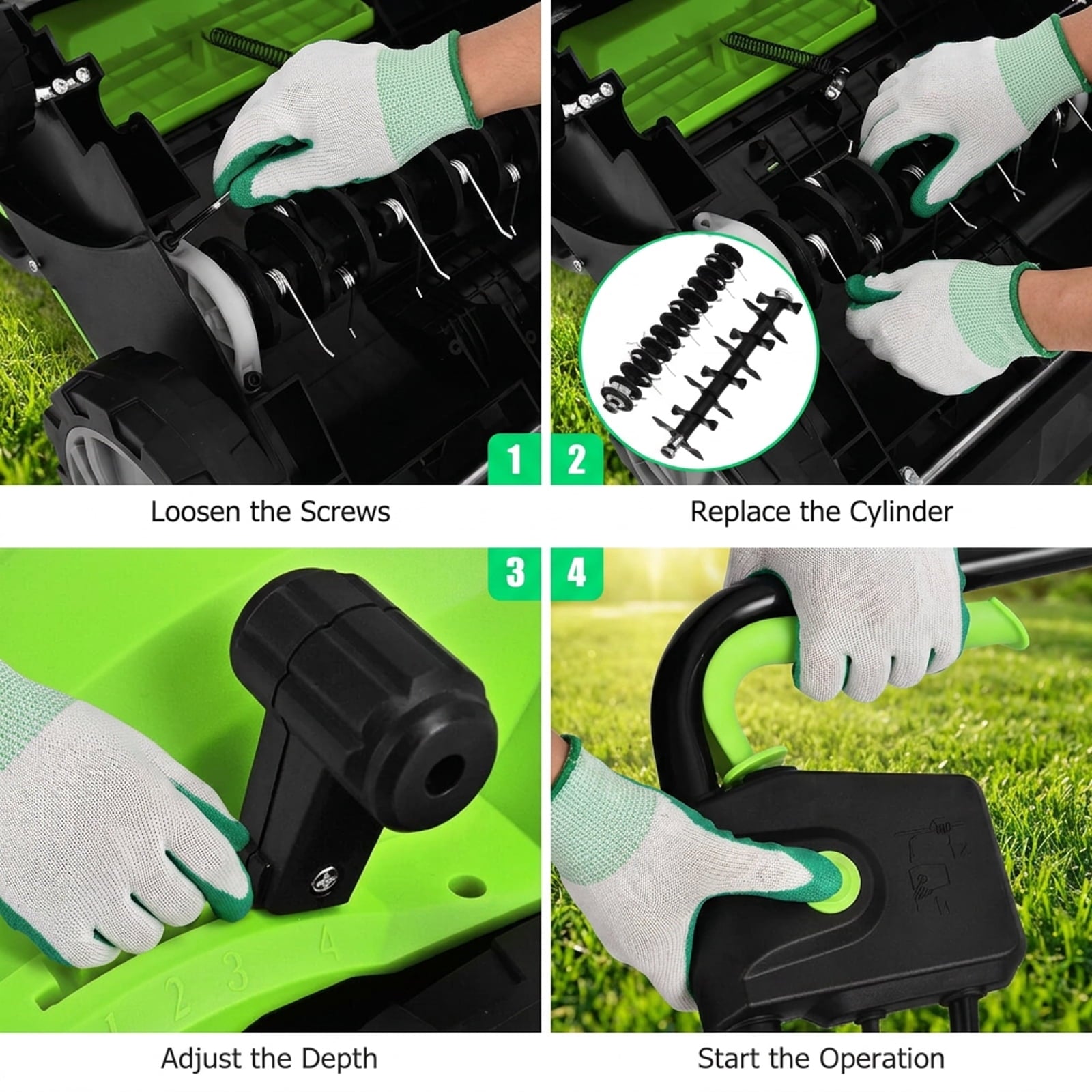 Biotree 13 Inch 12 Amp Electric Scarifier with Collection Bag and Removable Blades for Lawn Garden Yard Soil Care, Green