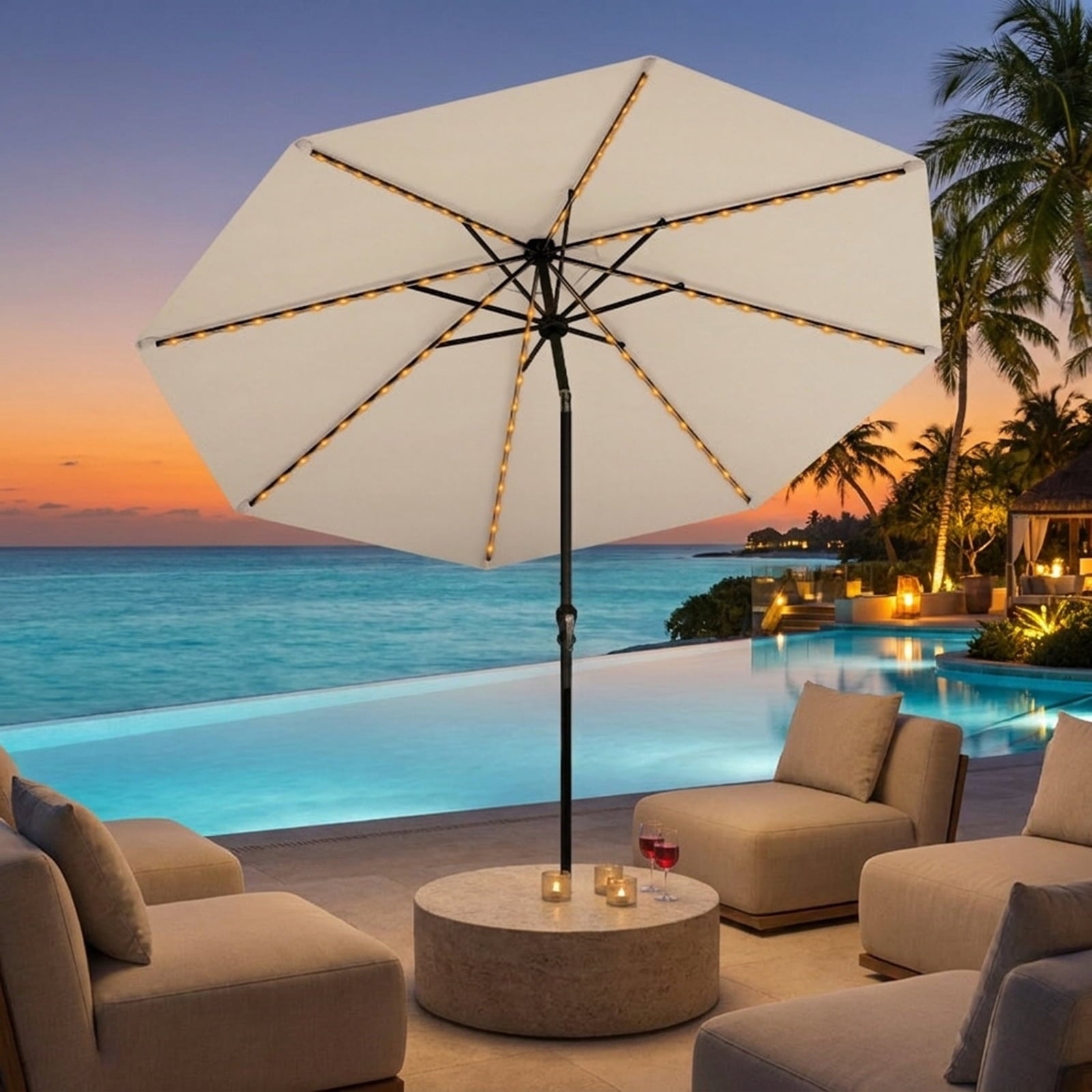 Biotree 10 ft Market Patio Umbrella with Crank and Tilt, 8 Sturdy Ribs, Vented Canopy - Beige for Backyard