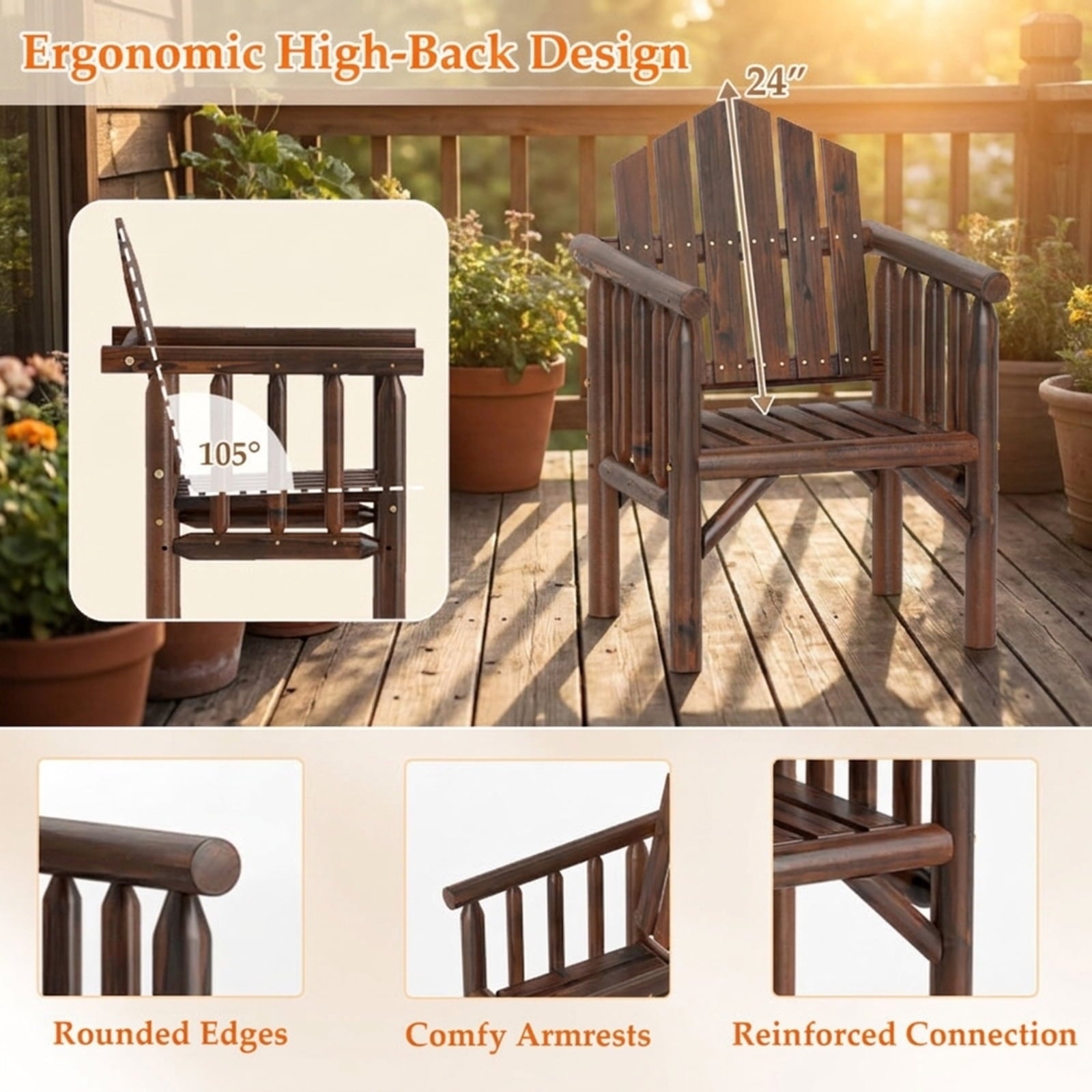 Biotree Outdoor Wood Armchair Wooden Patio Dining Chair with Armrests Stackable Patio Chair for Garden BackyardBrown