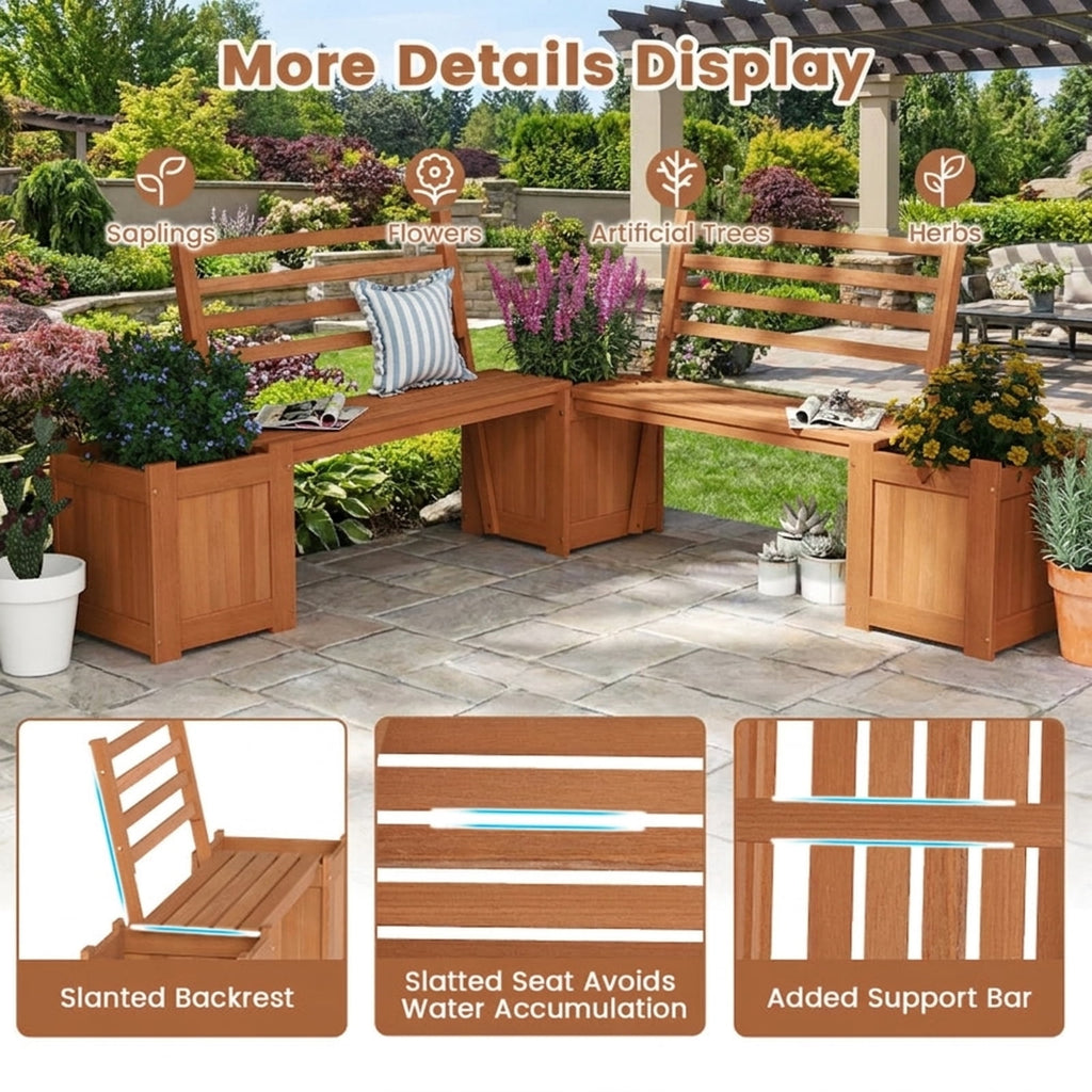 Biotree Wood Planter Box with Bench and Backrest for Garden Yard Balcony, 68x18.5x36 Inch Outdoor Hardwood Combination Plant Container and Patio Seating, Natural