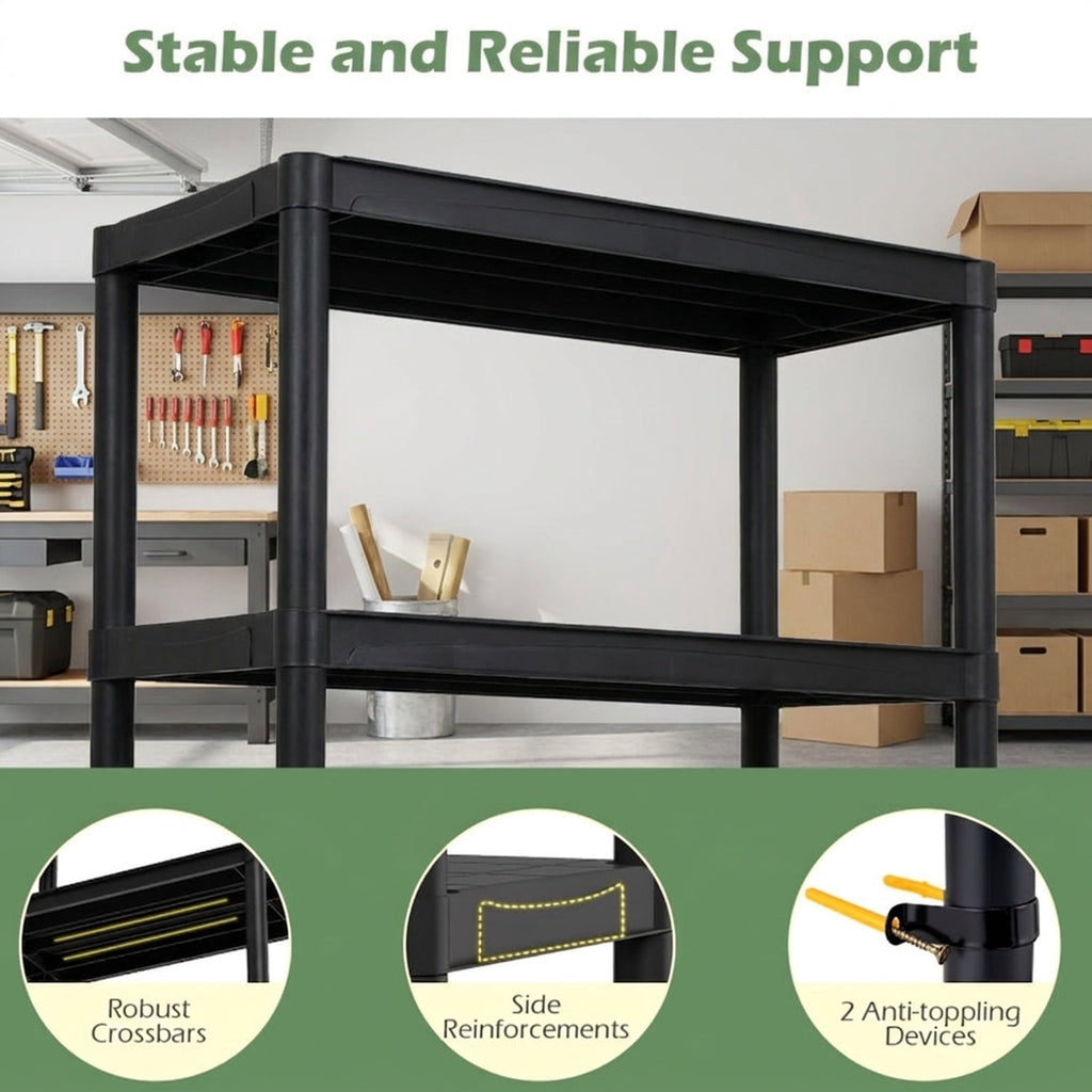 Biotree 5-Tier Heavy-Duty Plastic Storage Shelves Freestanding Garage Shelving Unit 500 lbs - Black