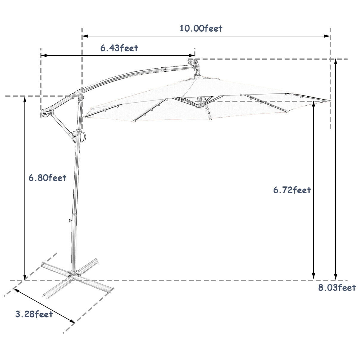 Biotree 10 ft 360¡ã Rotation Solar Powered LED Patio Offset Umbrella without Weight Base-Navy Outdoor