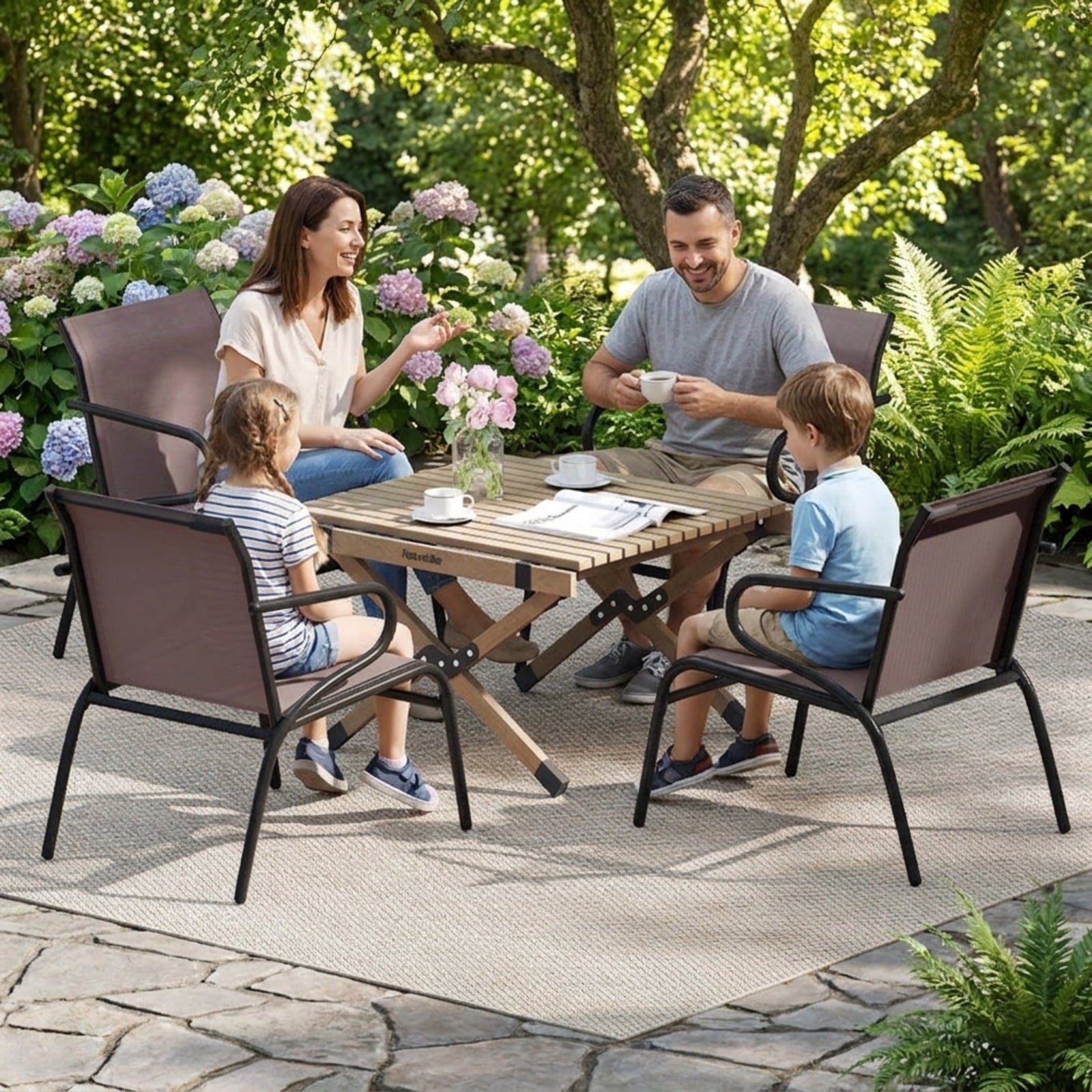 Biotree Modern Patio Chairs Set of 2 with Breathable Fabric for Porch Stackable Patio Chair for Garden BackyardCoffee