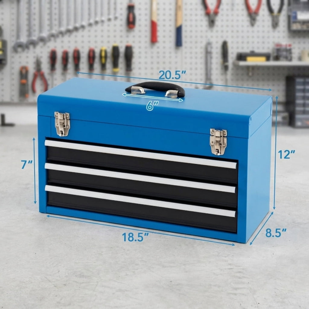 Biotree Portable Garage Mechanic Tool Cabinet Box with 3 Drawers Outdoor Waterproof for Patio Deck Garden Cushions, Blue