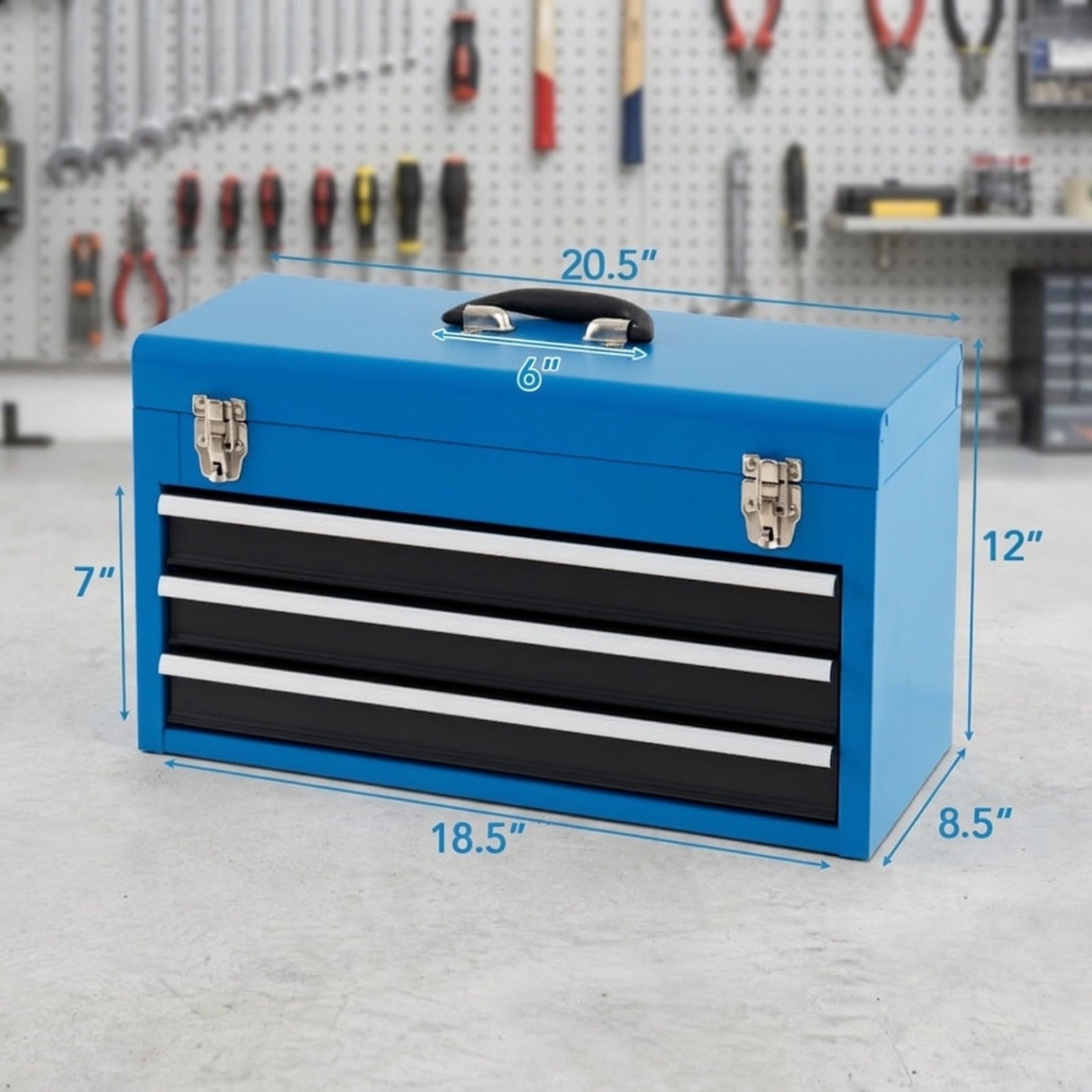 Biotree Portable Garage Mechanic Tool Cabinet Box with 3 Drawers Outdoor Waterproof for Patio Deck Garden Cushions, Blue