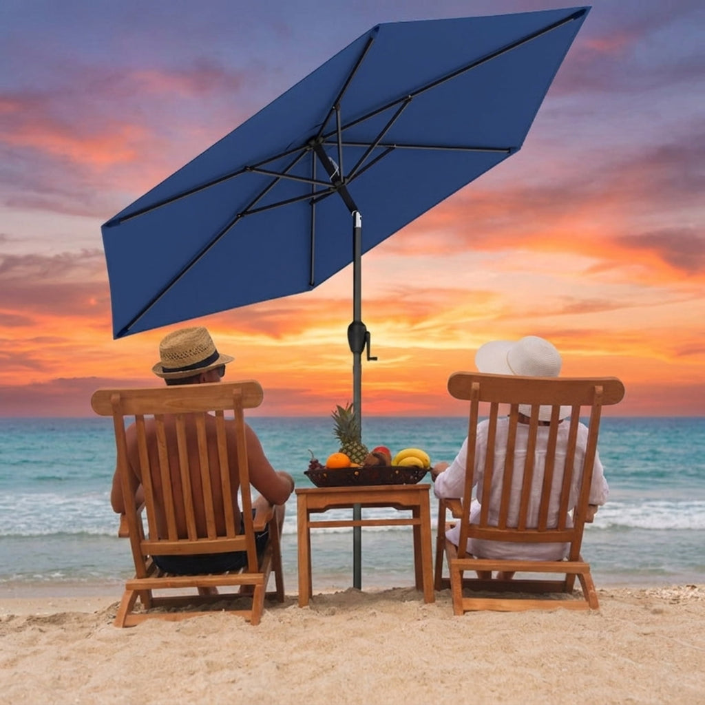 Biotree 7.5 FT Patio Umbrella, Outdoor Patio Heavy Duty Market Umbrella with Push Button Tilt for Patio Garden Backyard Pool, Navy