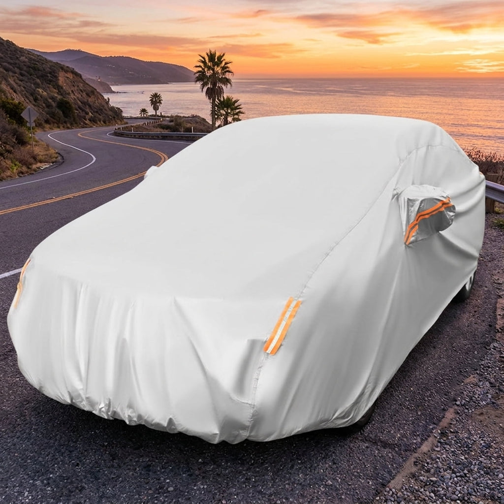 Biotree 185 Inch Car Cover Waterproof UV Protection All-Weather Full Cover Sedan Universal Fit - Silver