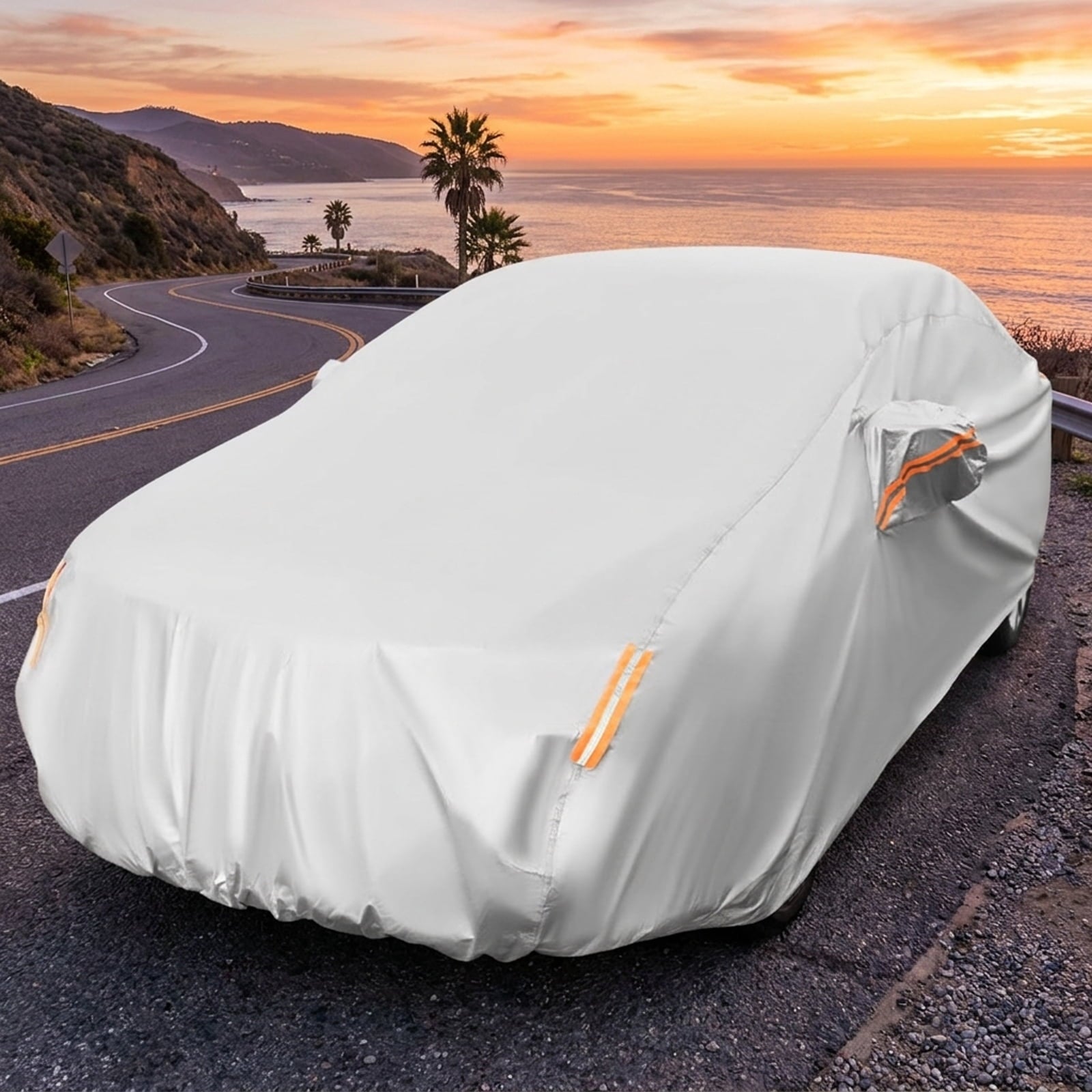 Biotree 185 Inch Car Cover Waterproof UV Protection All-Weather Full Cover Sedan Universal Fit - Silver