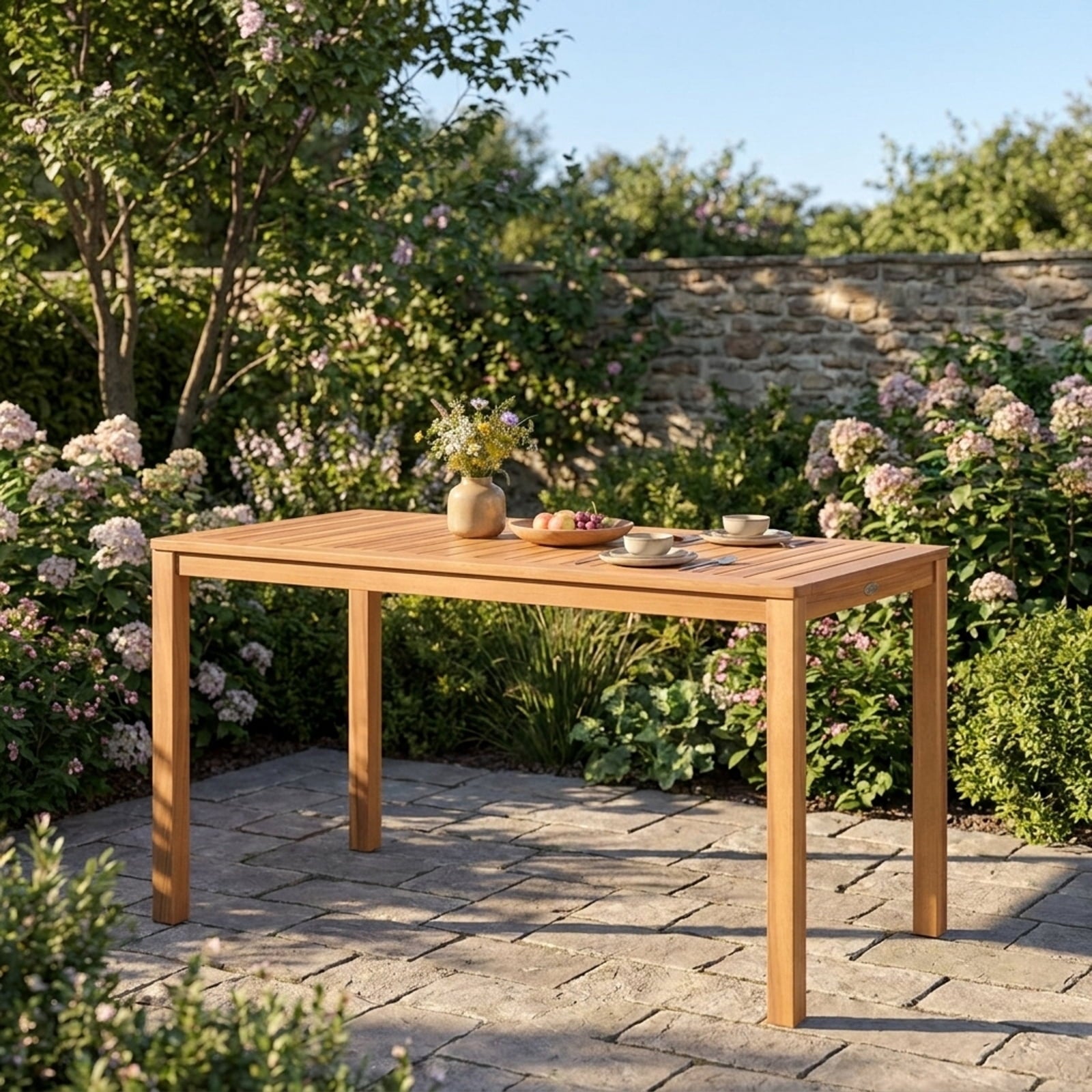 Biotree Outdoor Acacia Wood Dining Table with Slatted Tabletop for 4-6, Natural