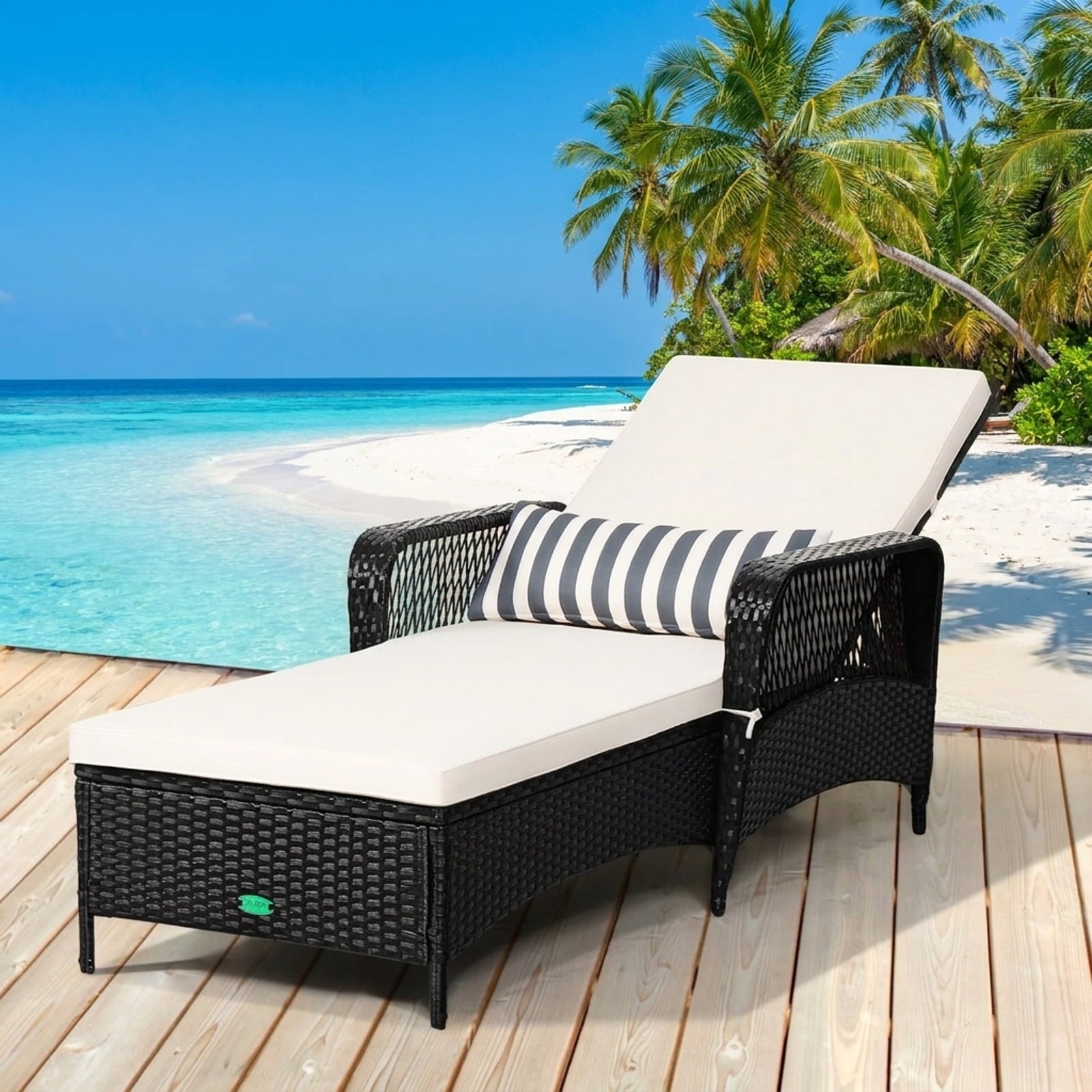 Biotree PE Rattan Chaise Lounge Chair Arm Chair Recliner Adjustable with Pillow Stackable Patio Chair for Garden BackyardBrown/Black