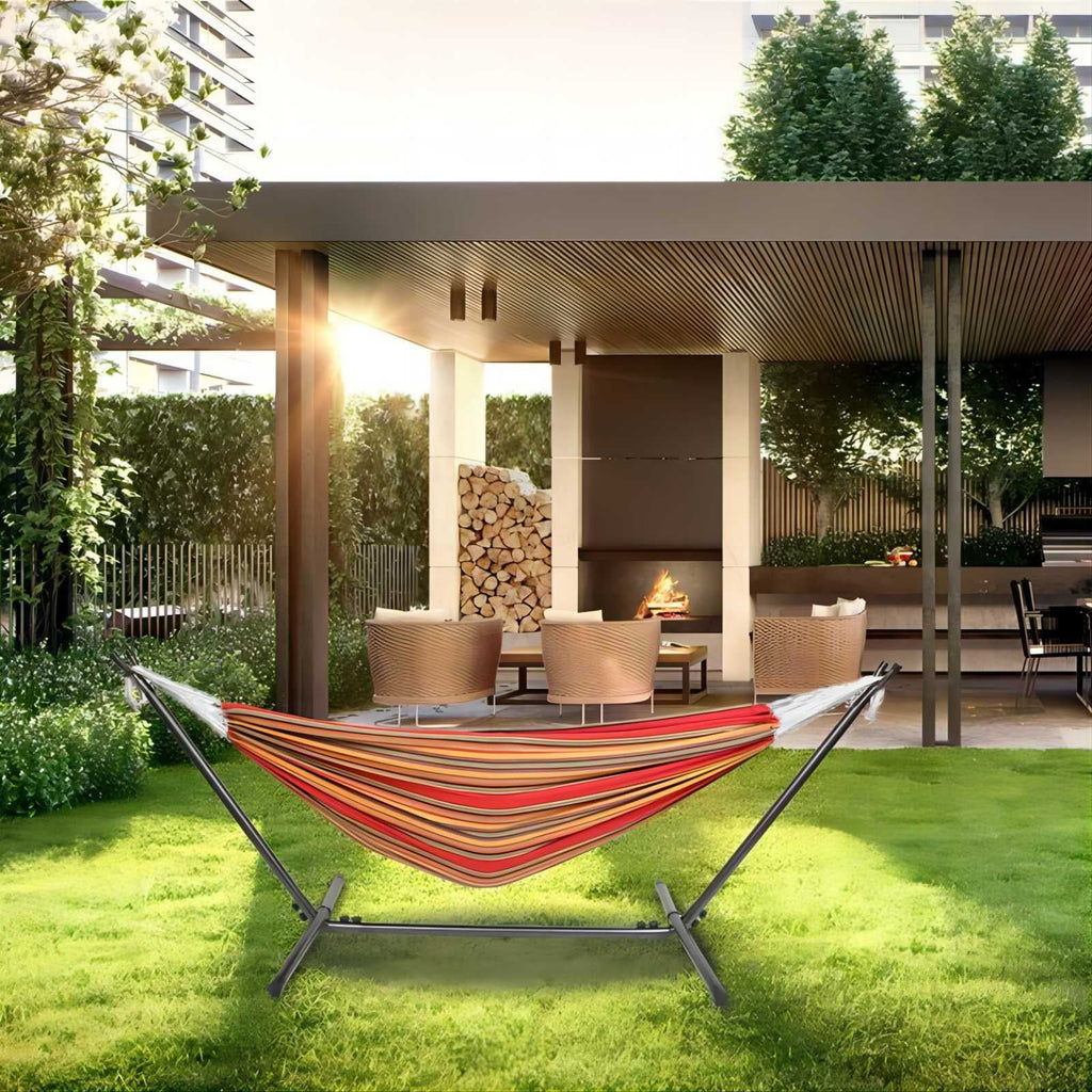 Biotree 2Person Hammock with Space Saving Steel Stand and Portable Carrying Bag, 48W x 120L inch, Red