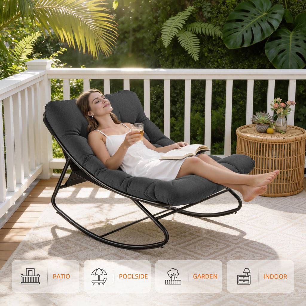 Biotree Oversized Outdoor Rocking Chair,Patio Rocker with Thick Cushion, Weather Resistant Mesh Rocking Chair for Porch, Backyard, Garden,Steel Frame,Black