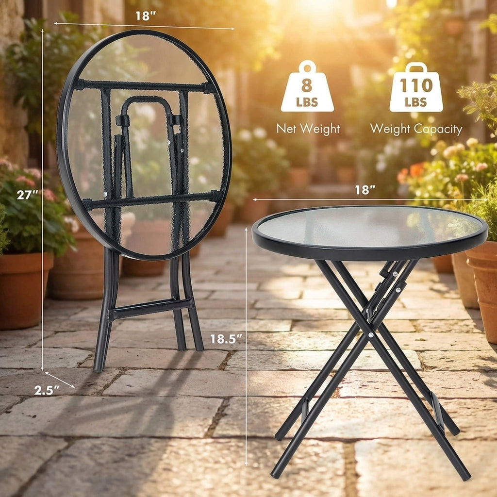 Biotree Patio Folding Side Table with Tempered Glass Top