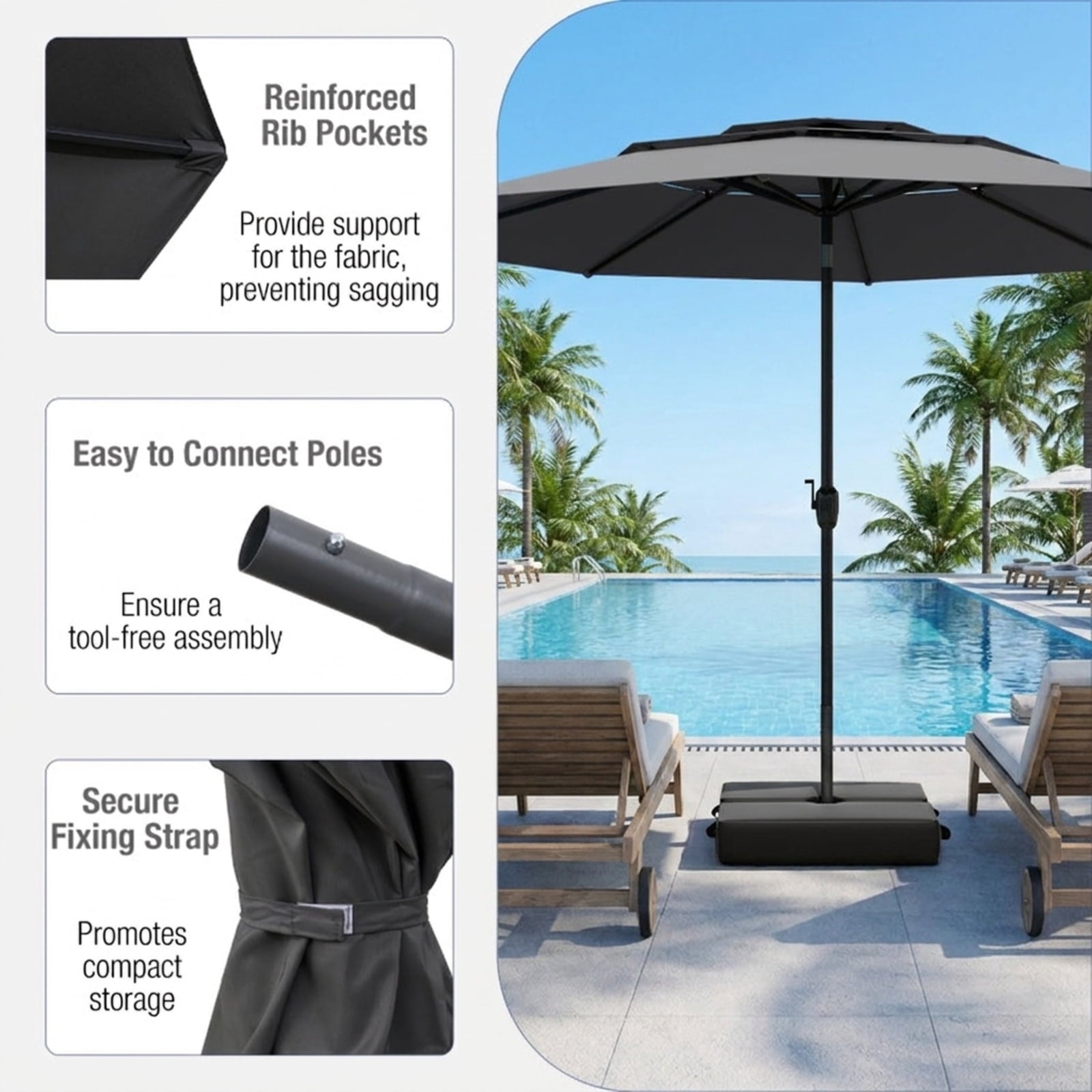 Biotree 10 FT Patio Umbrella, 3-tier Vented Patio Umbrella with Push Button Tilt for Patio Garden Backyard Pool, Brown