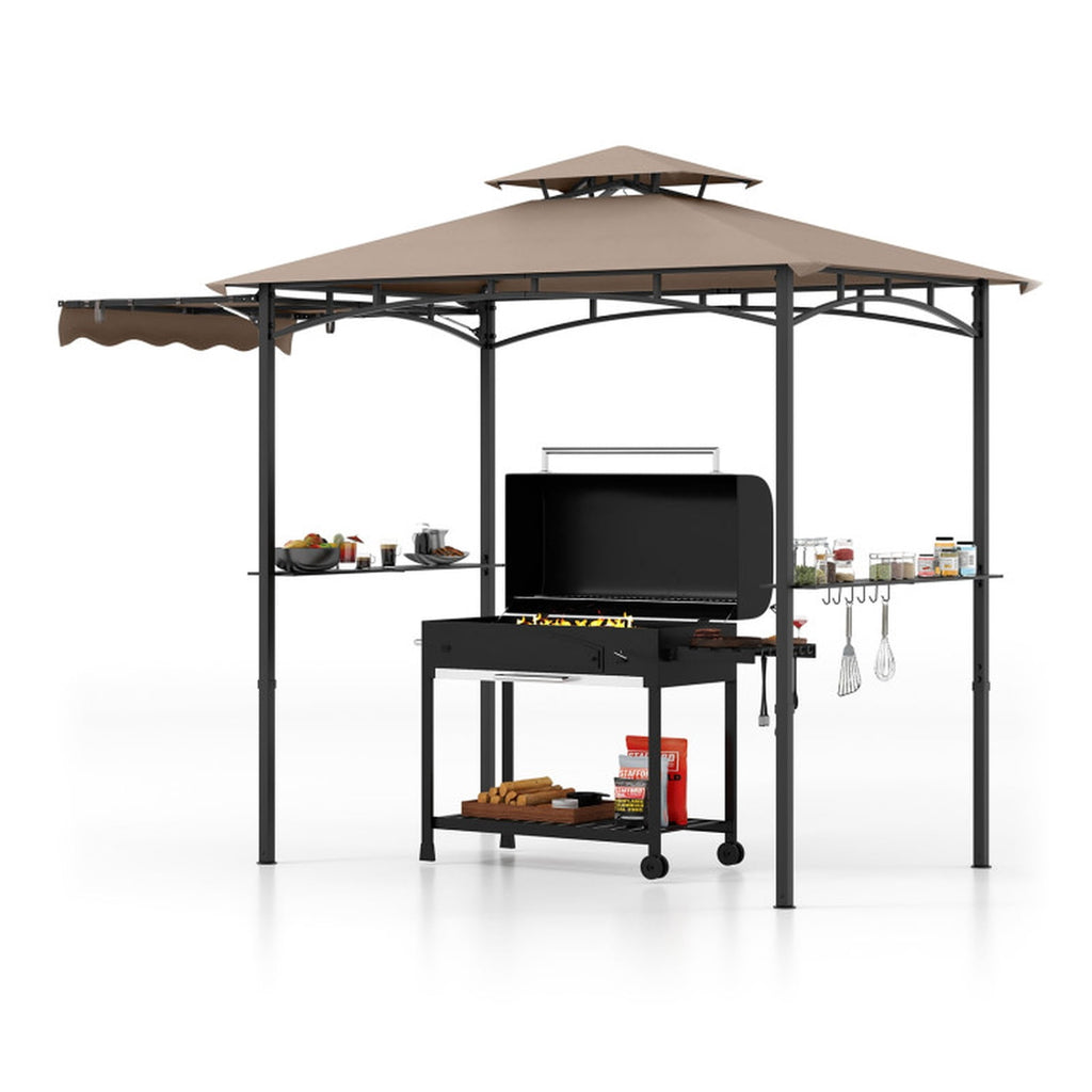 Biotree 11 x 5 FT Grill Gazebo with Side Awning and Double-Tiered Top Brown - Outdoor Patio Backyard Garden Shade Canopy Shelter