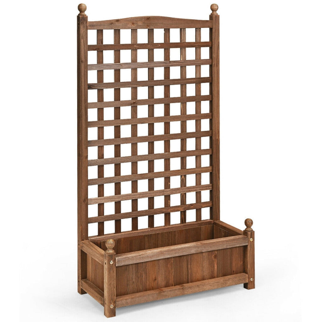 Biotree Solid Free Standing Wood Planter Box with Trellis for Garden Dark brown - Outdoor Backyard Patio Garden Planting