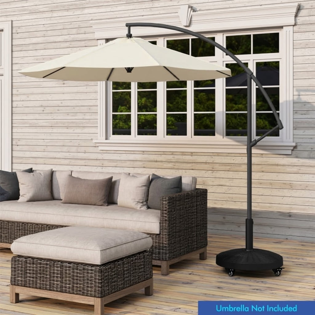 Biotree 50 LBS Patio Wicker Style Resin Umbrella Base Stand Heavy Duty with Wheels Black - Heavy Duty Outdoor Patio Stand