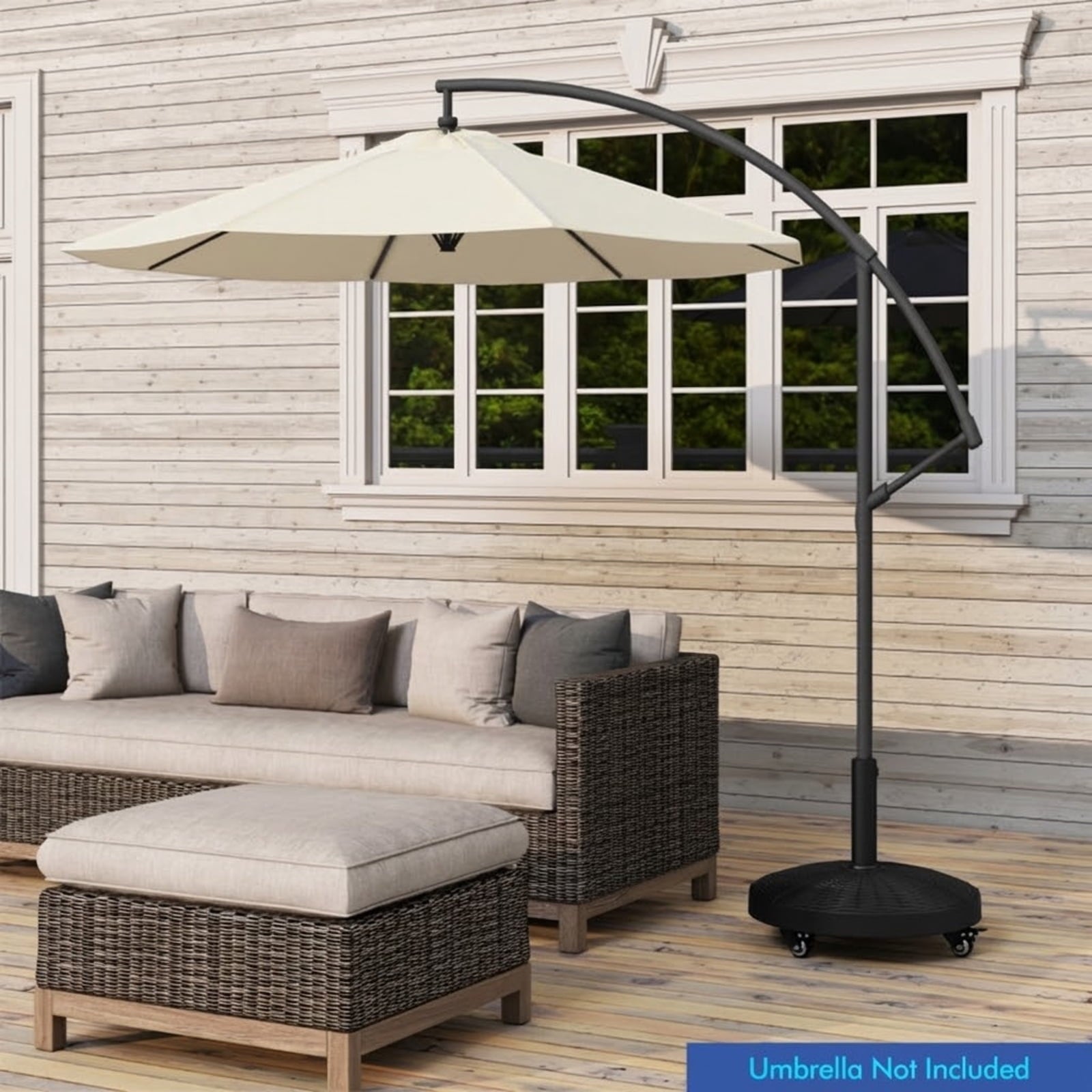 Biotree 50 LBS Patio Wicker Style Resin Umbrella Base Stand Heavy Duty with Wheels Black - Heavy Duty Outdoor Patio Stand