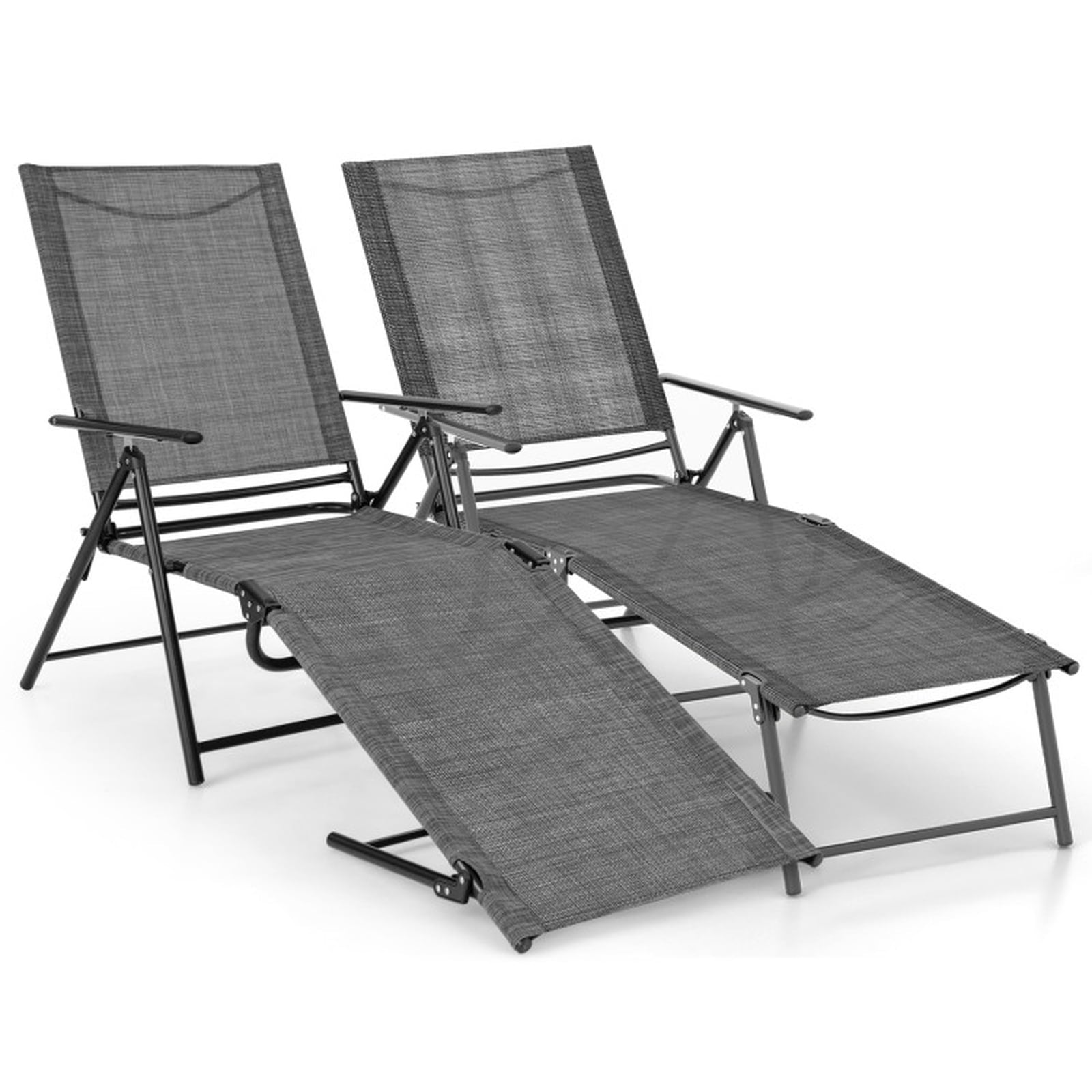 Biotree 2 Piece Patio Folding Chaise Lounge Chairs Recliner with 6-Level Backrest Stackable Patio Chair for Garden BackyardGray