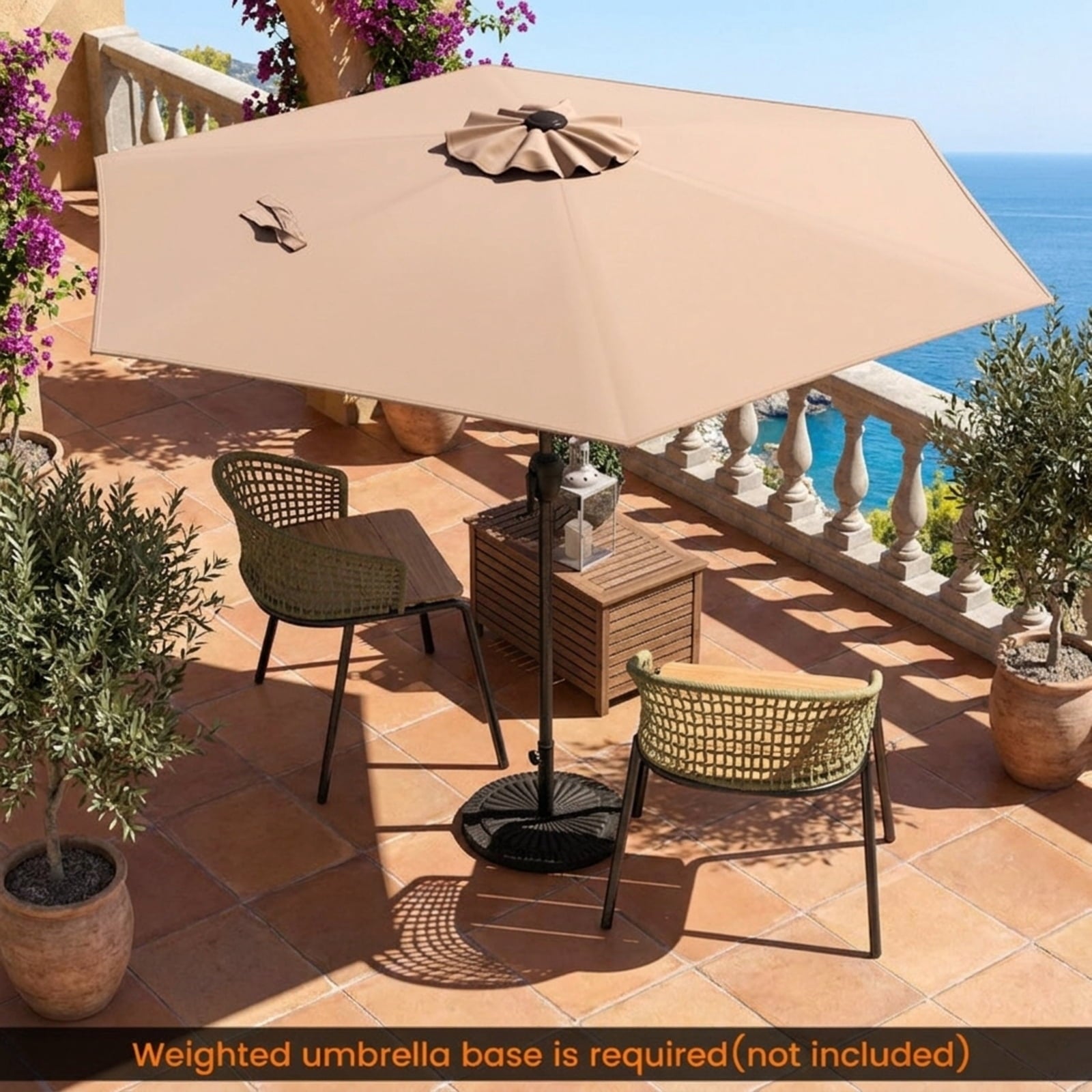 Biotree 7.5 FT Patio Umbrella, Outdoor Patio Heavy Duty Market Umbrella with Push Button Tilt for Patio Garden Backyard Pool, Tan