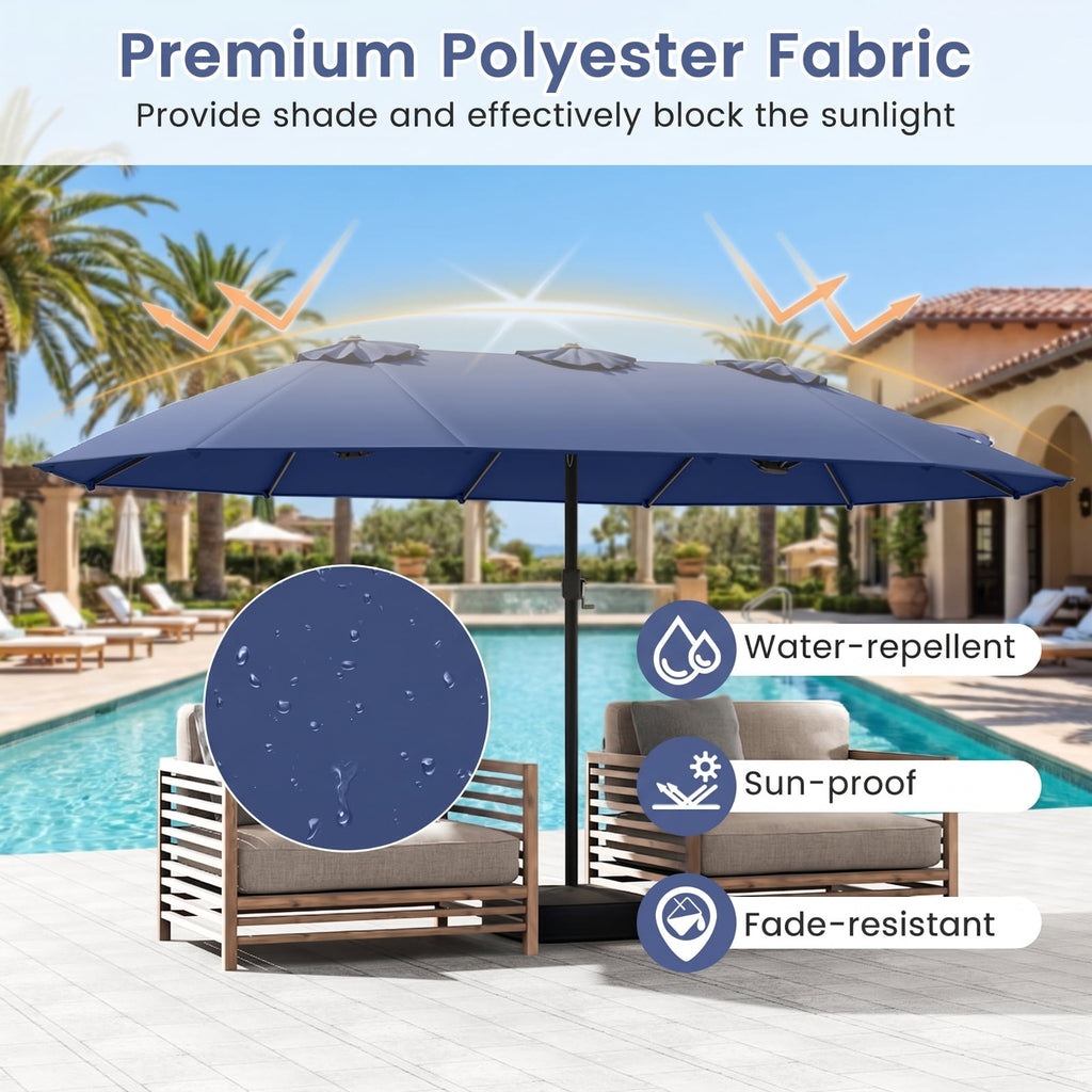 Biotree 15 ft Double-Sided Twin Patio Umbrella Crank Tilt Outdoor Shade - Blue - UV Protection with Cross Base