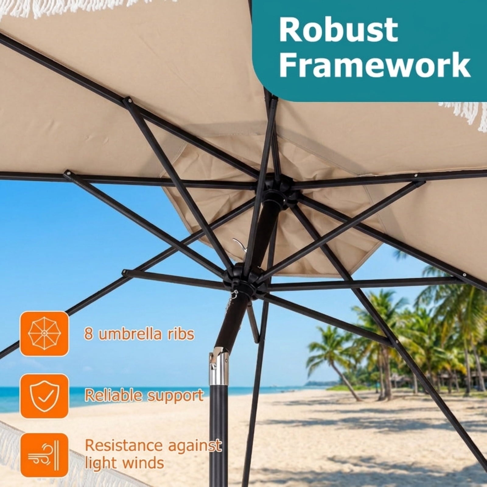 Biotree 9 FT Patio Umbrella, Patio Umbrella with Sun-Protective Canopy for Patio Garden Pool for Patio Garden Backyard Pool, Beige